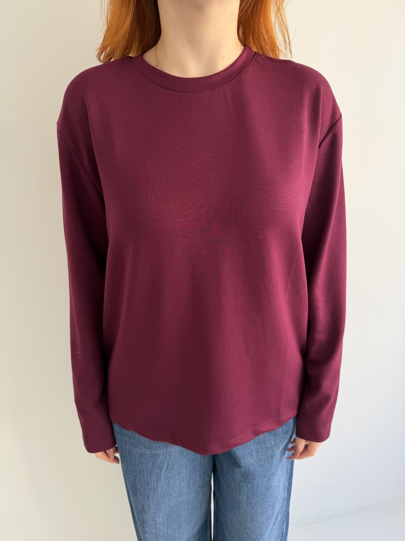 Bisiklet Yaka Basic Sweatshirt Bordo