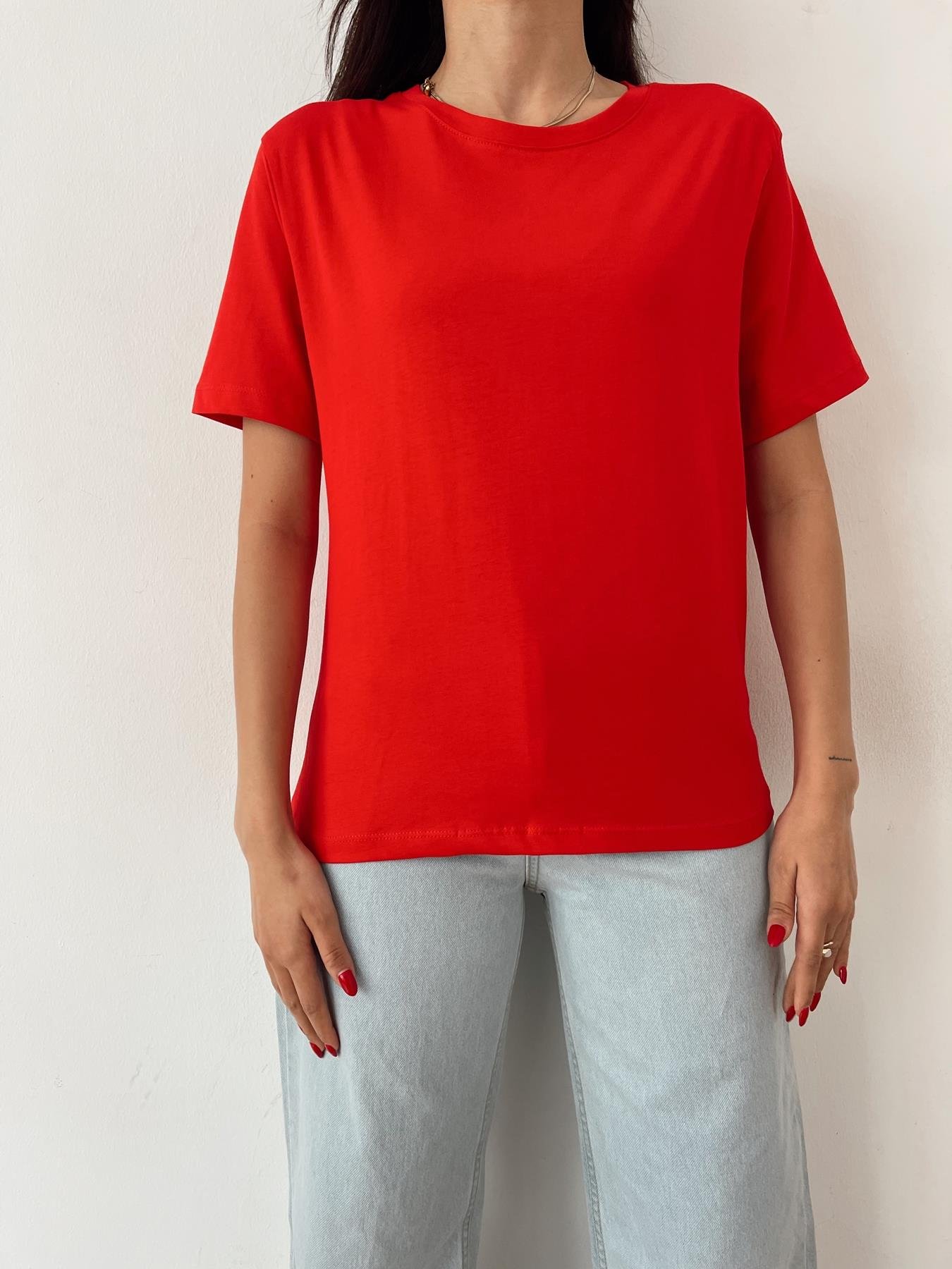 Bisiklet Yaka Basıc Tişört KIRMIZI