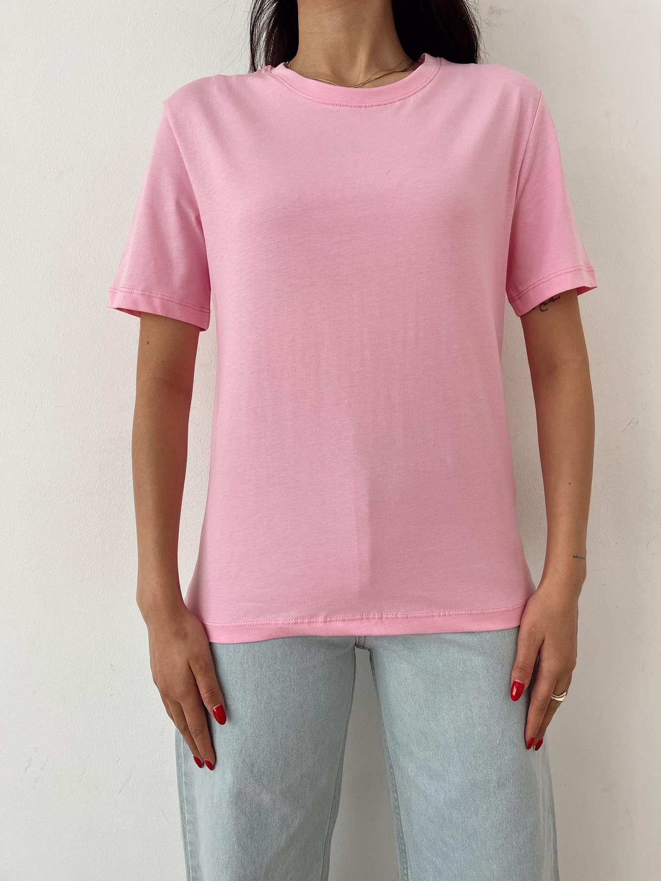 Bisiklet Yaka Basıc Tişört PEMBE