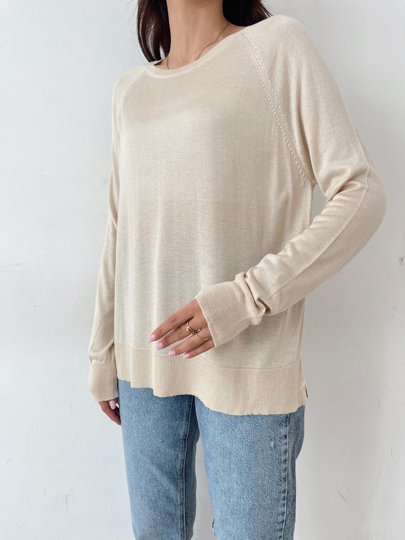 Bisiklet Yaka Basic Triko BEJ