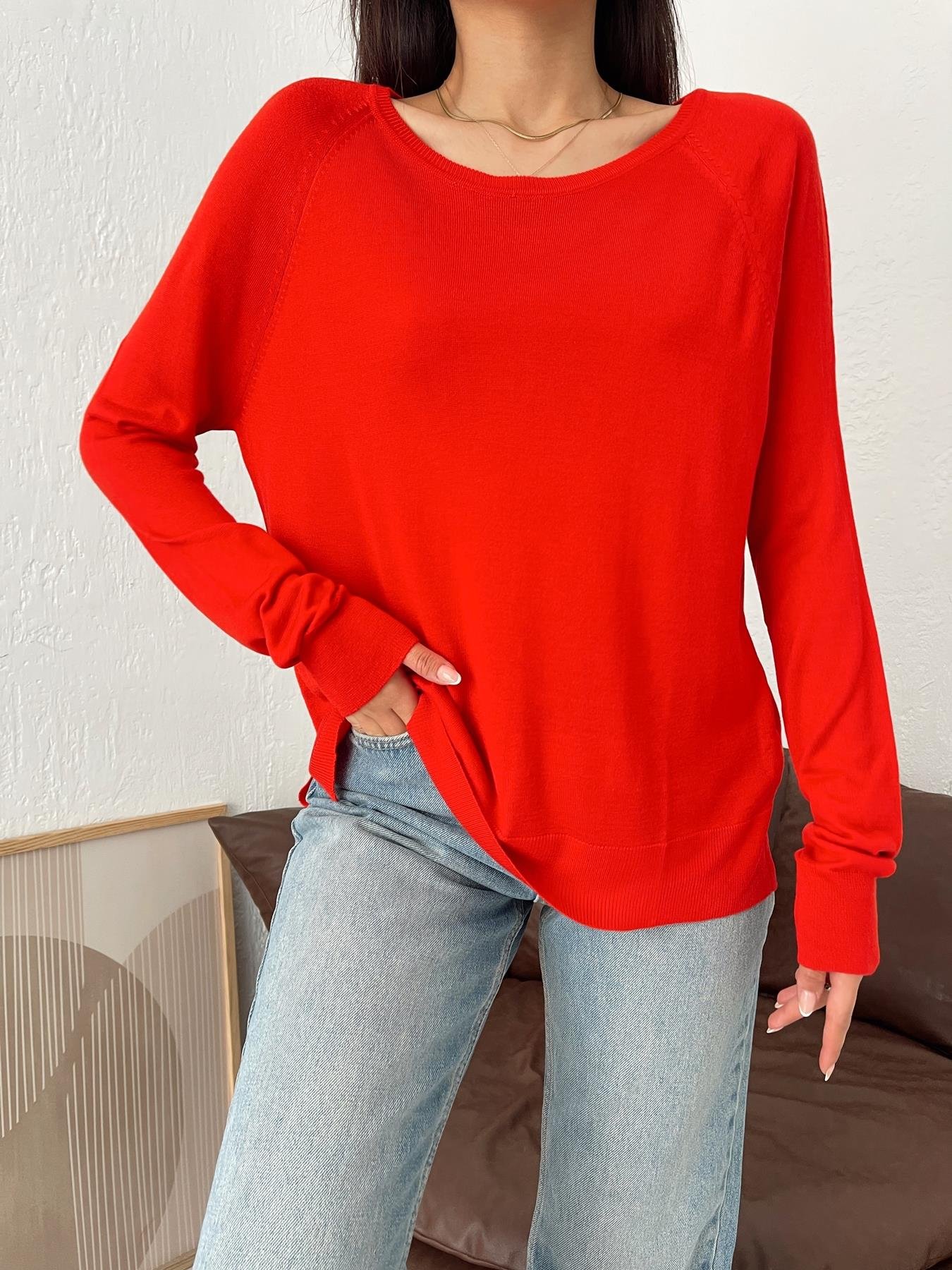 Bisiklet Yaka Basic Triko KIRMIZI