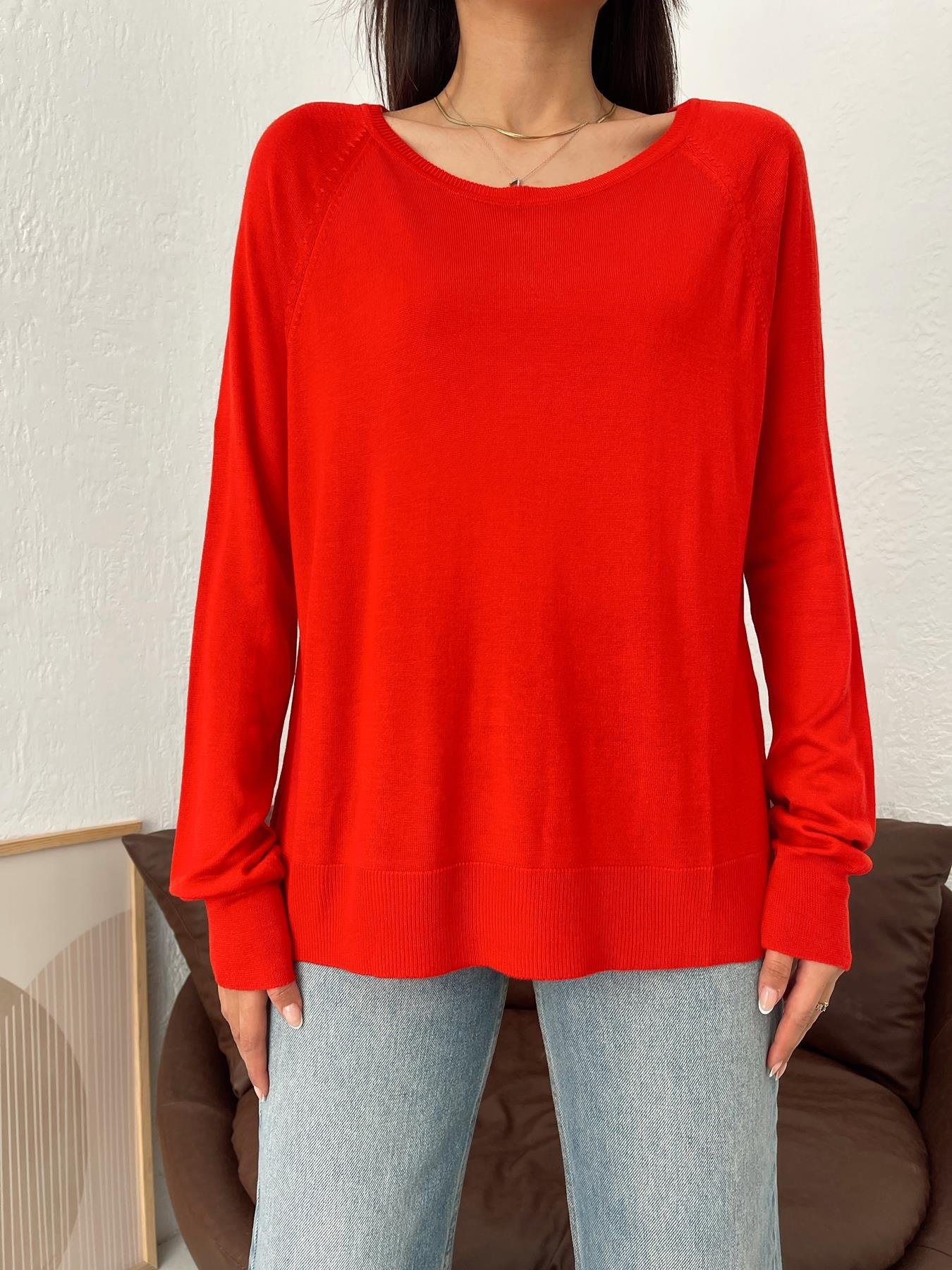 Bisiklet Yaka Basic Triko KIRMIZI