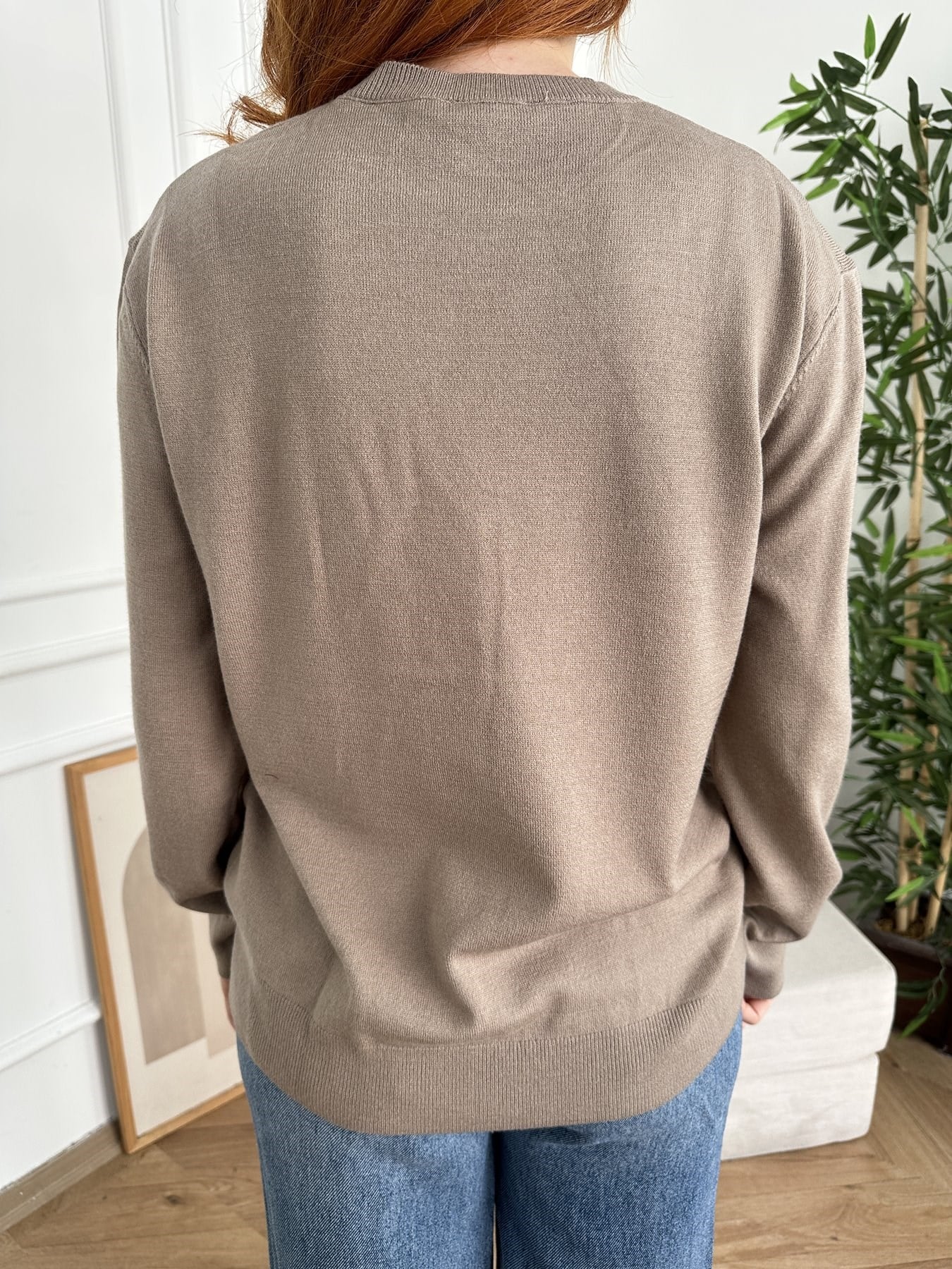 Bisiklet Yaka Basic Triko Koyu vizon melanj