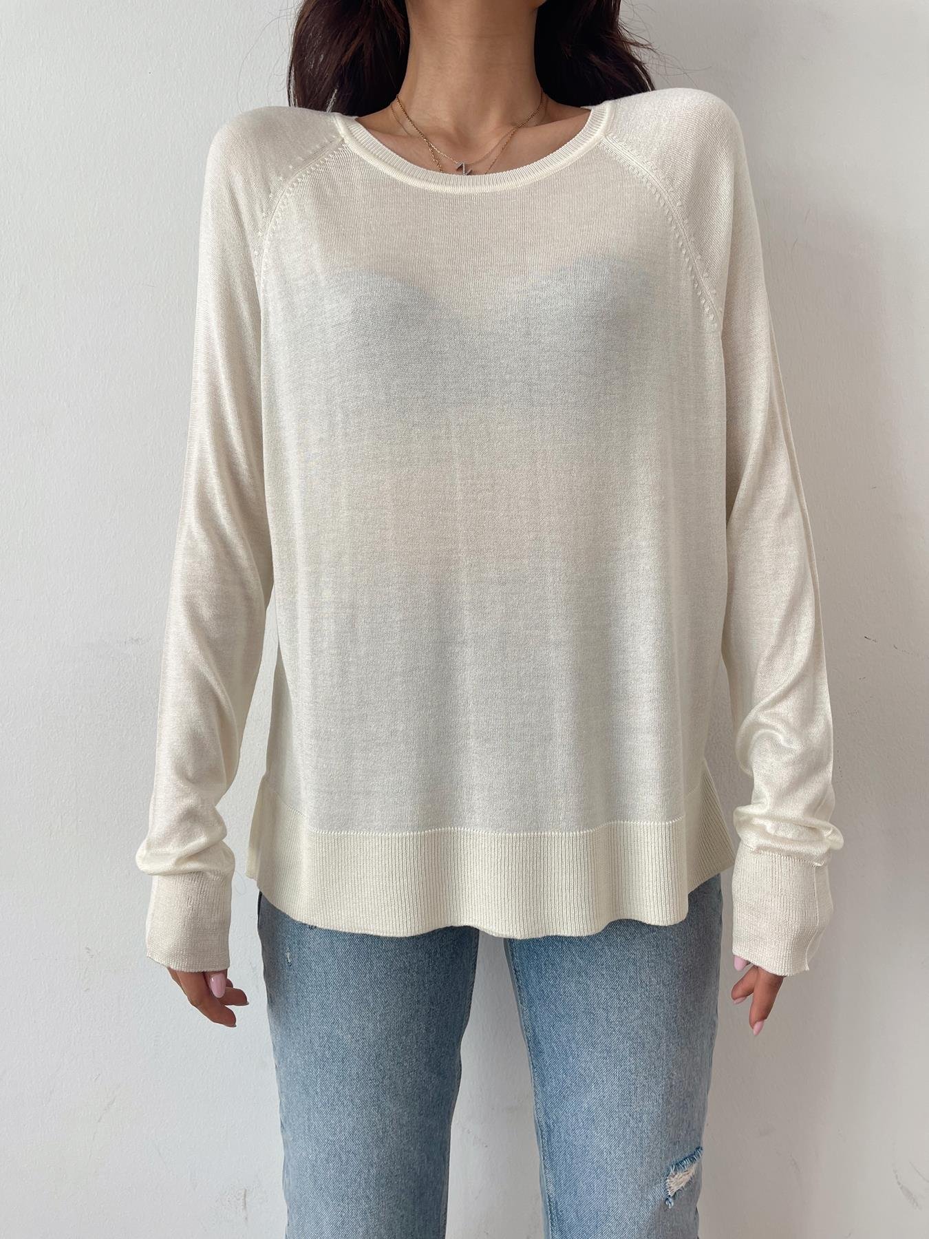 Bisiklet Yaka Basic Triko KREM