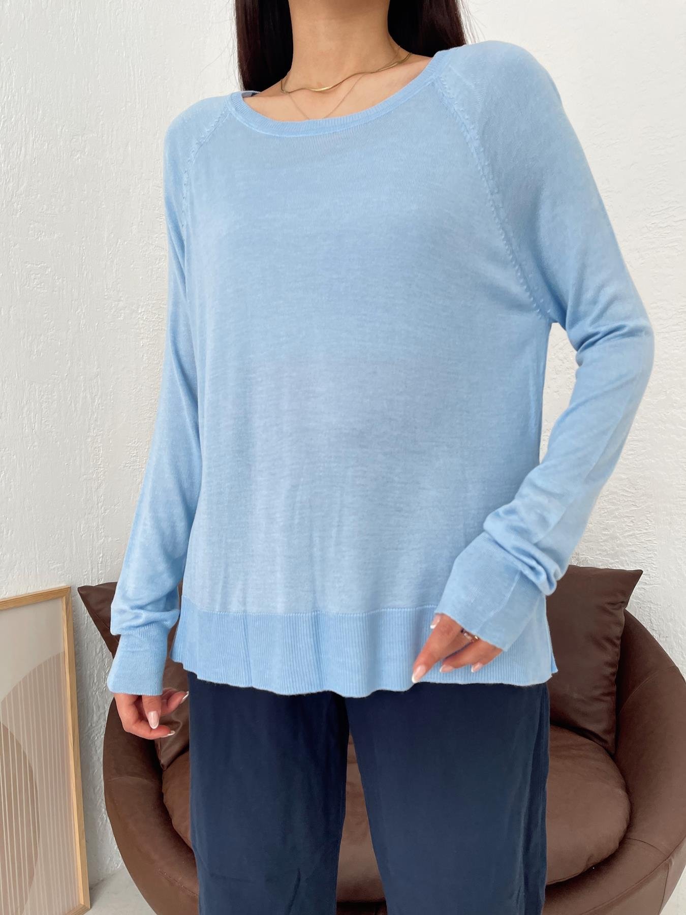 Bisiklet Yaka Basic Triko MAVİ