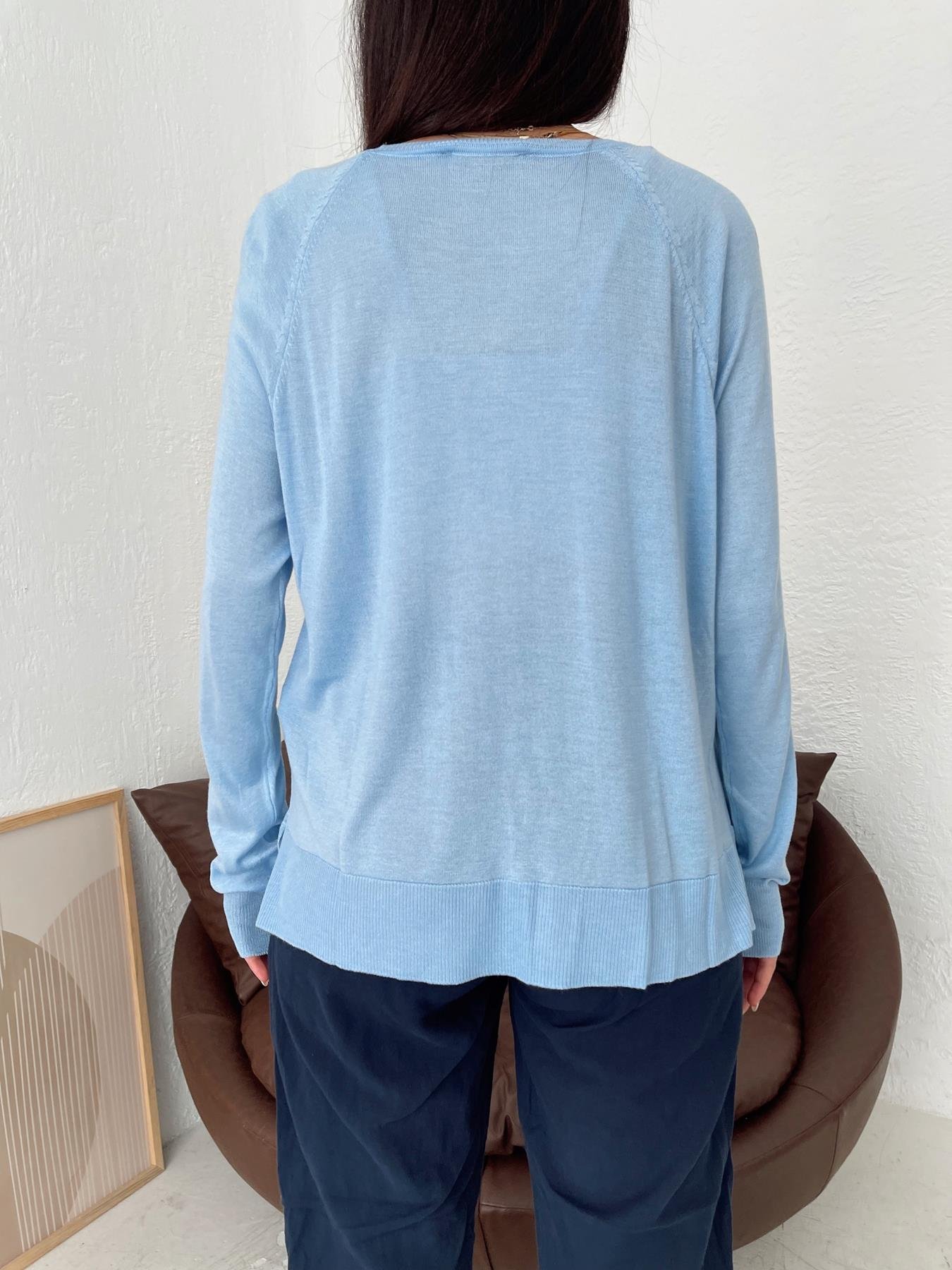 Bisiklet Yaka Basic Triko MAVİ