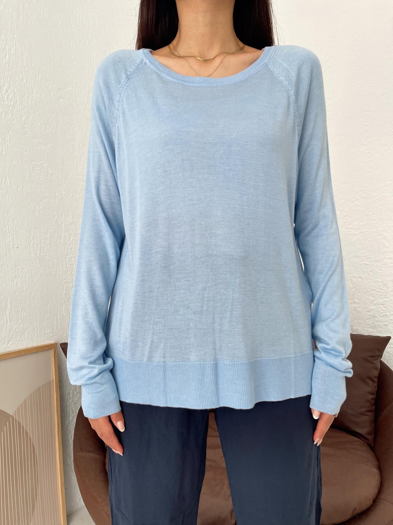 Bisiklet Yaka Basic Triko MAVİ