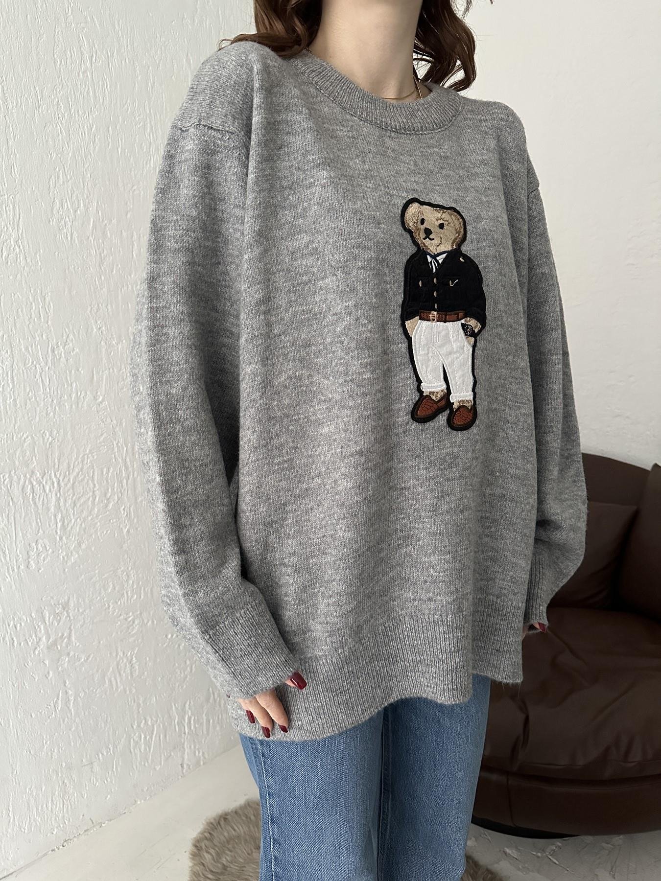 Bisiklet Yaka Bear Nakışlı Kazak GRİ