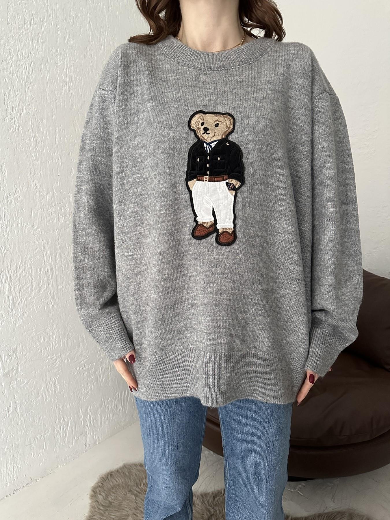 Bisiklet Yaka Bear Nakışlı Kazak GRİ