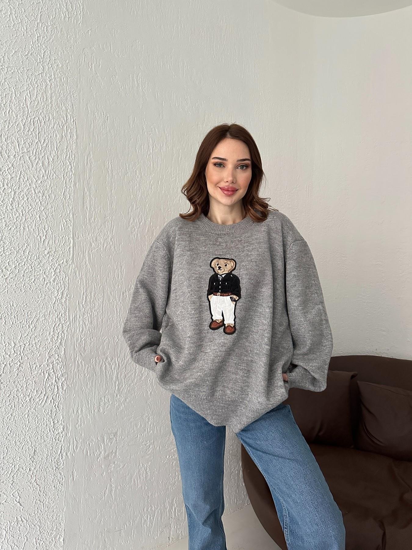 Bisiklet Yaka Bear Nakışlı Kazak GRİ