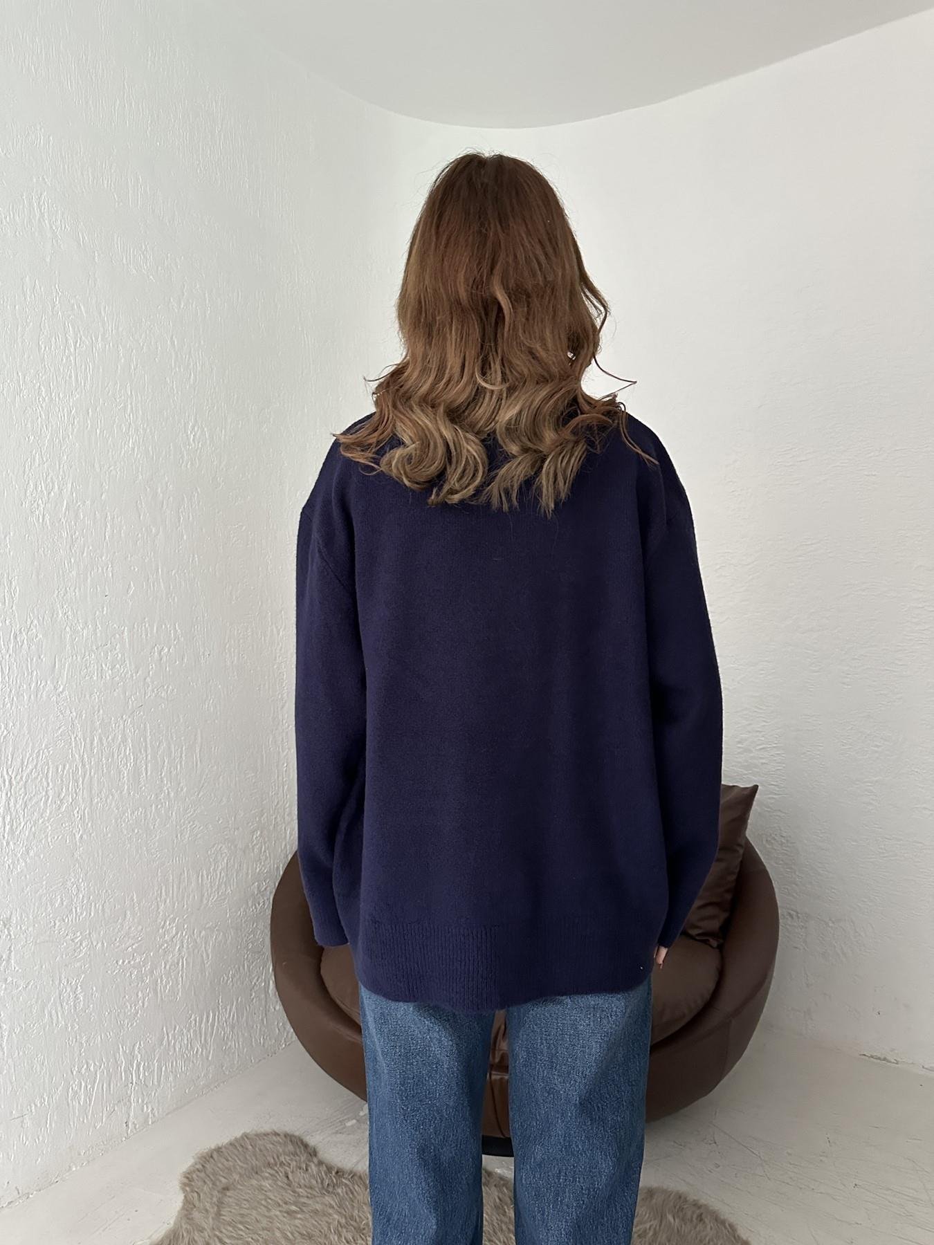 Bisiklet Yaka Bear Nakışlı Kazak LACİVERT