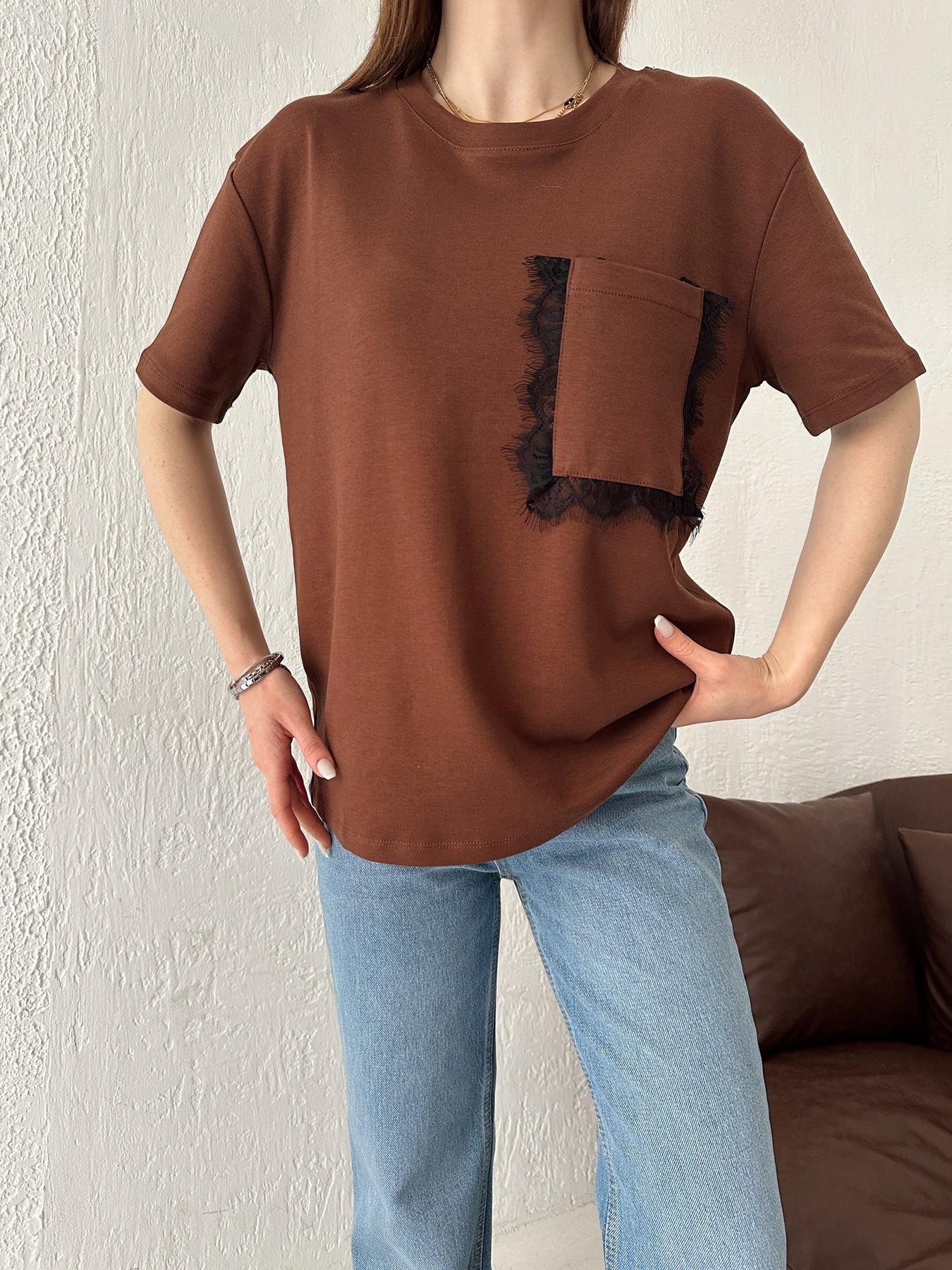 Bisiklet Yaka Cebi Tüllü Tişört KAHVE