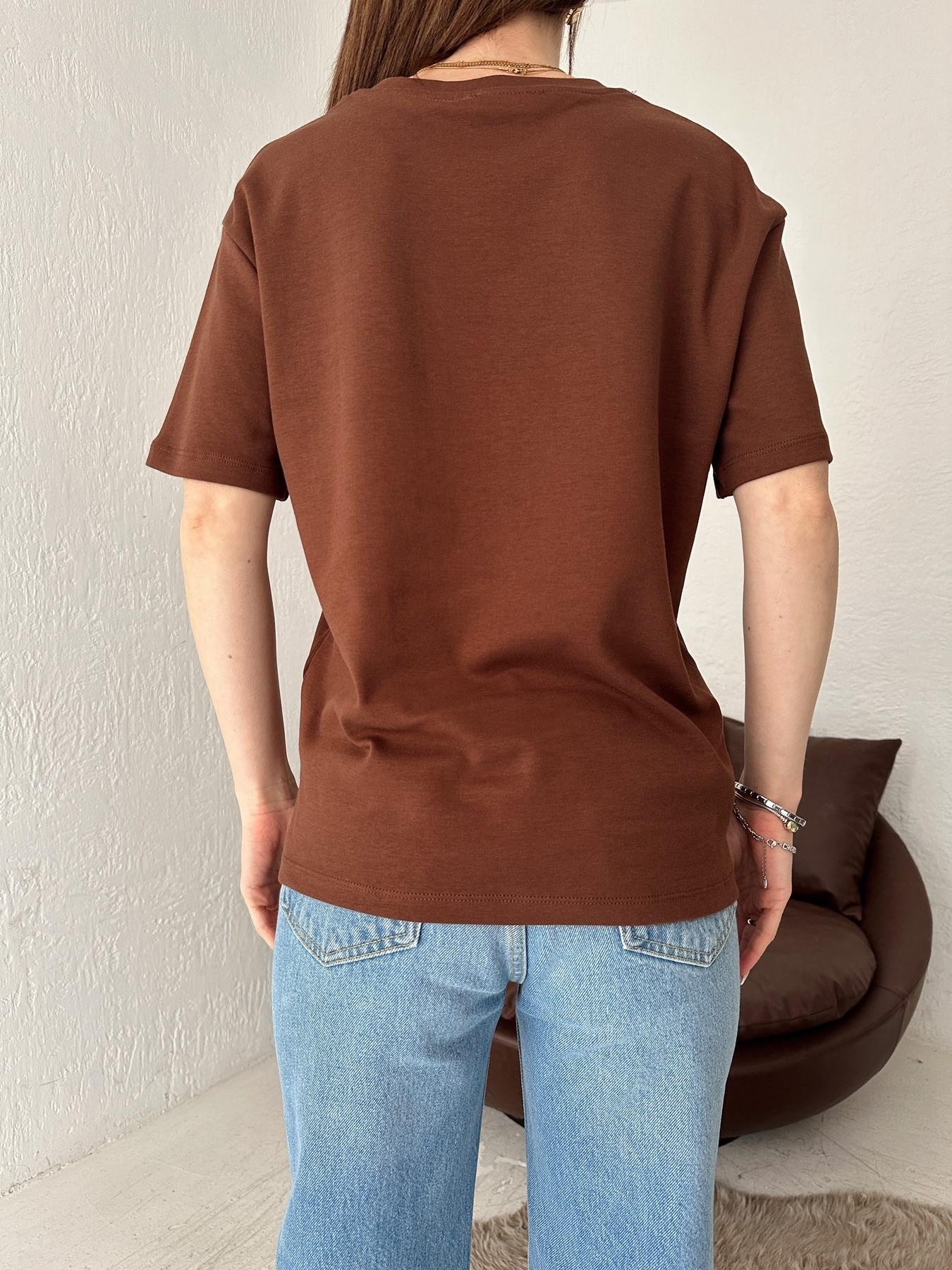 Bisiklet Yaka Cebi Tüllü Tişört KAHVE