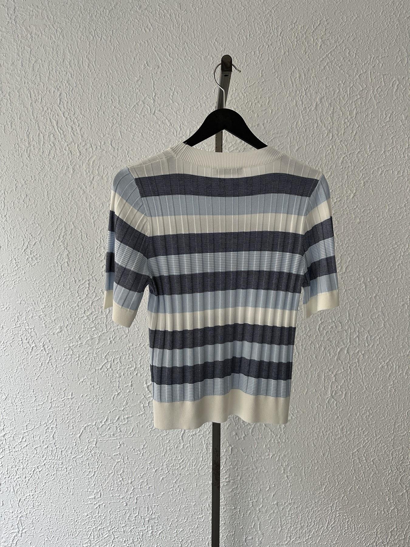 Bisiklet Yaka Çizgili Yumoş Bluz Mavi