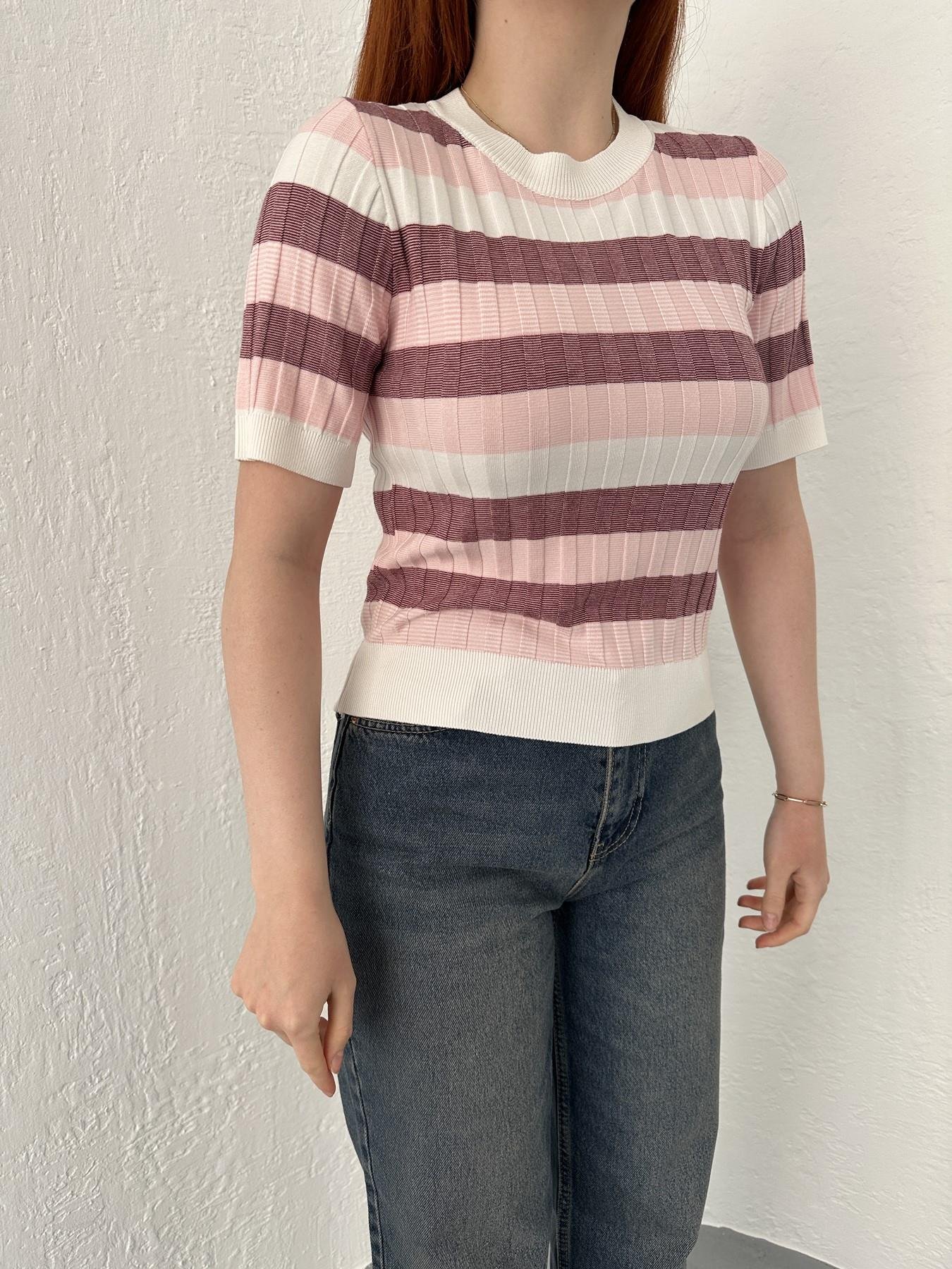 Bisiklet Yaka Çizgili Yumoş Bluz Pembe