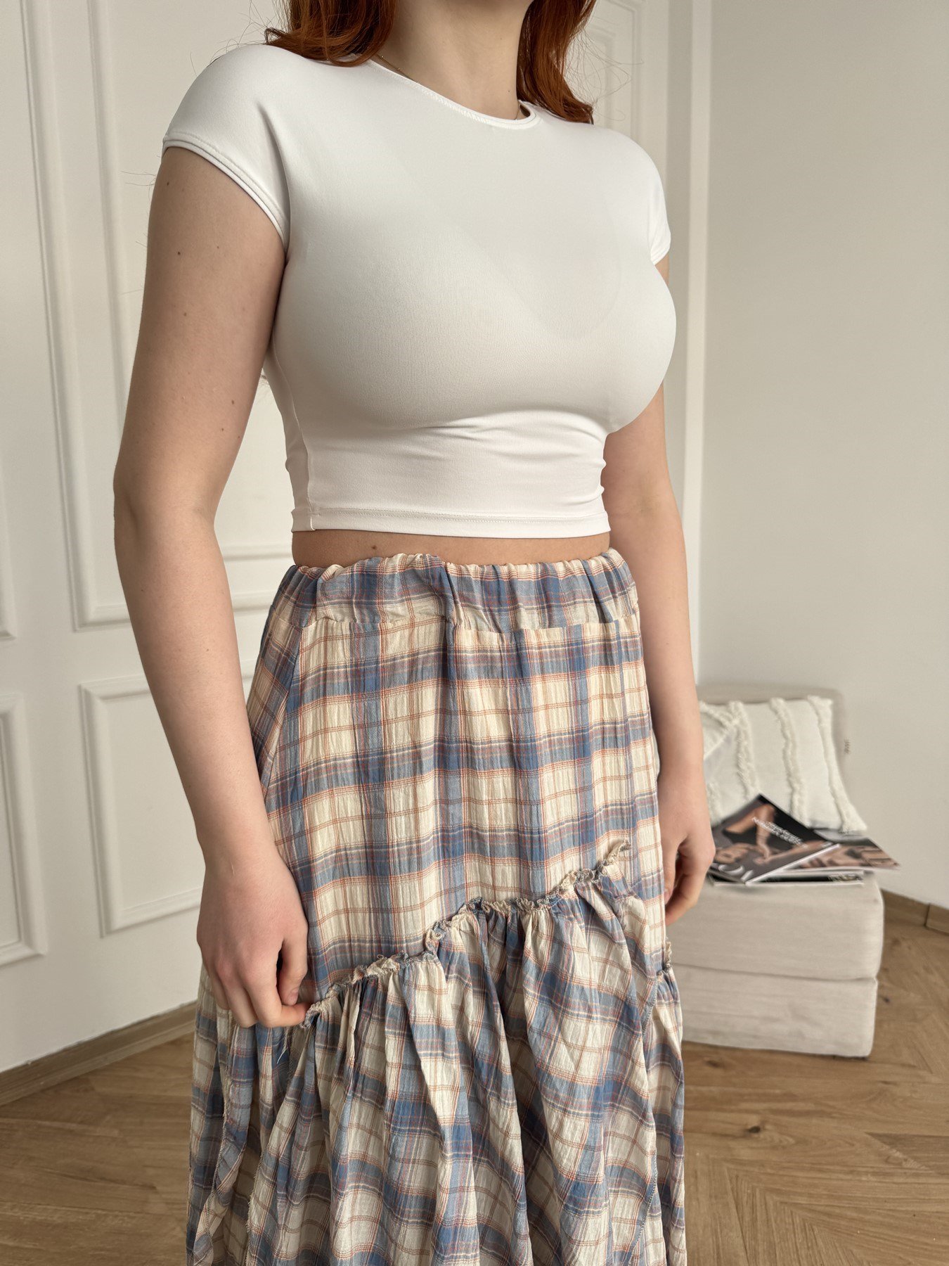 Bisiklet Yaka Crop Badi Ekru