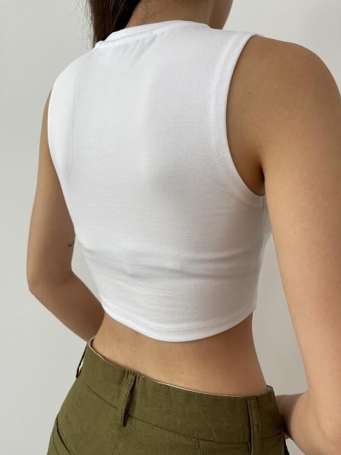 Bisiklet Yaka Crop Body Beyaz