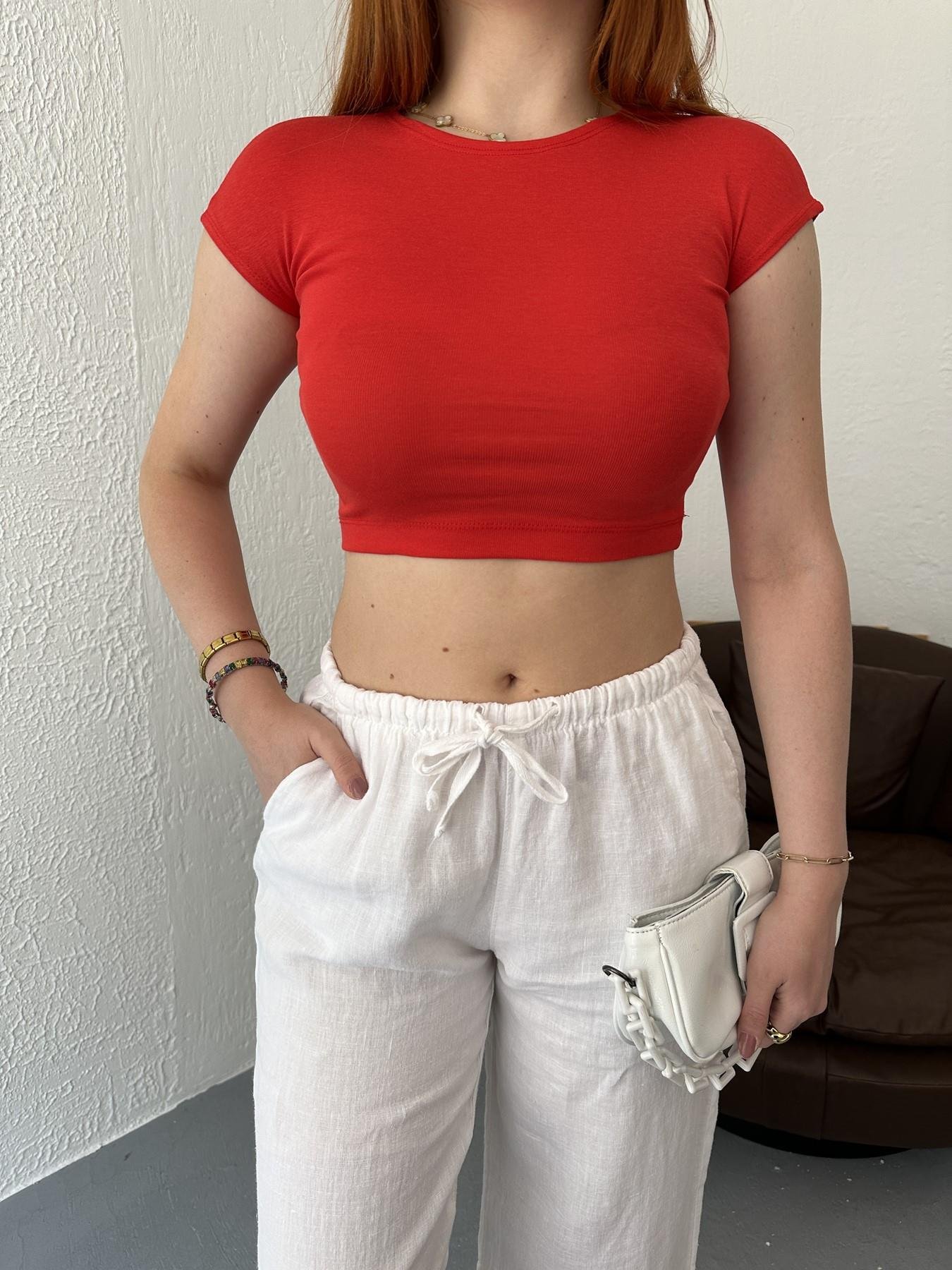 Bisiklet Yaka Crop Body Kırmızı
