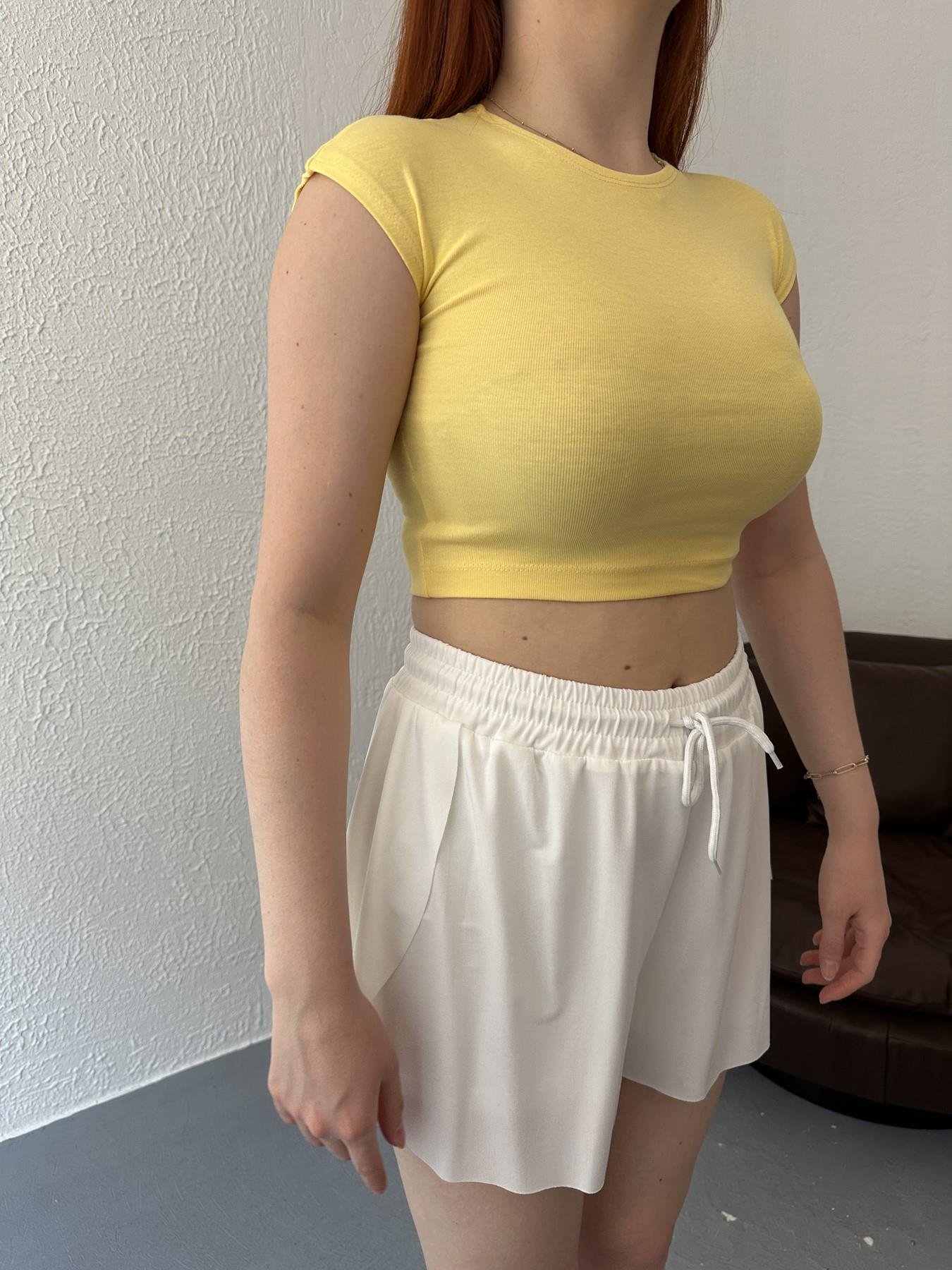 Bisiklet Yaka Crop Body Sarı