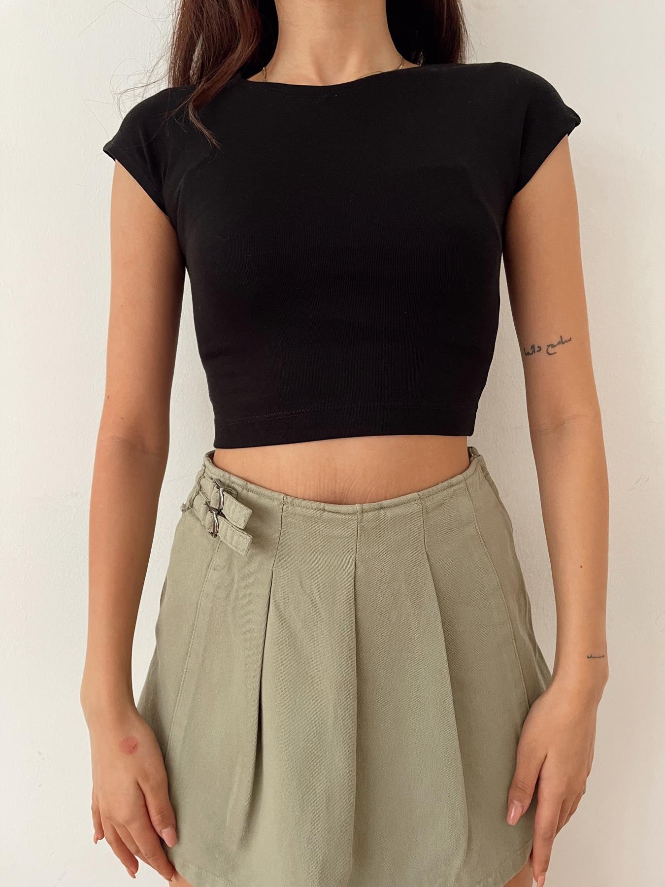 Bisiklet Yaka Crop Body SİYAH