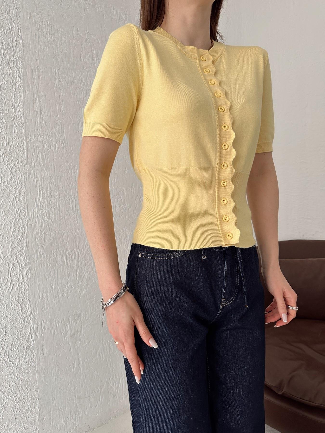 Bisiklet Yaka Dalga Detay Triko Hırka SARI