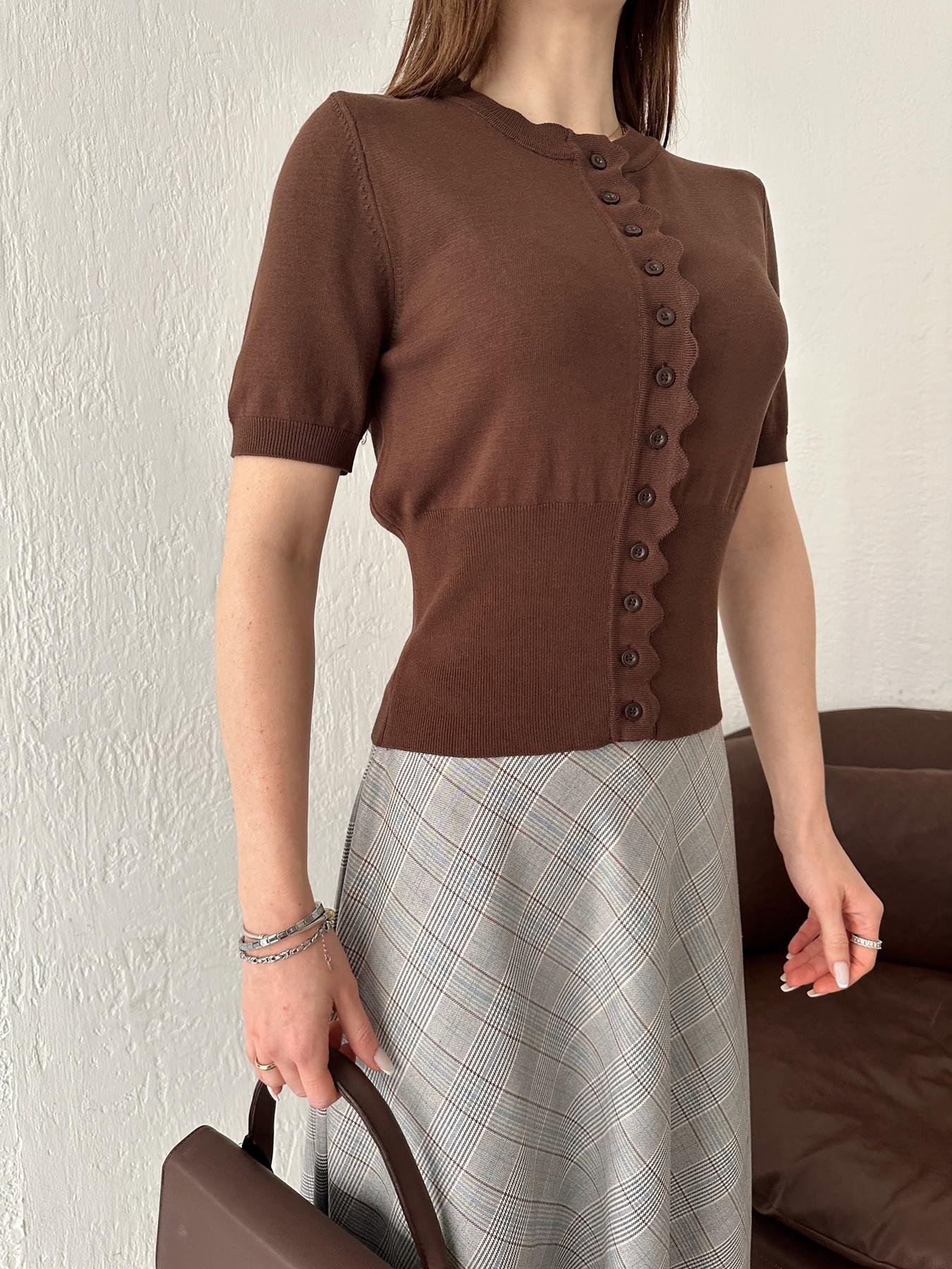 Bisiklet Yaka Dalga Detay Triko Hırka KAHVE