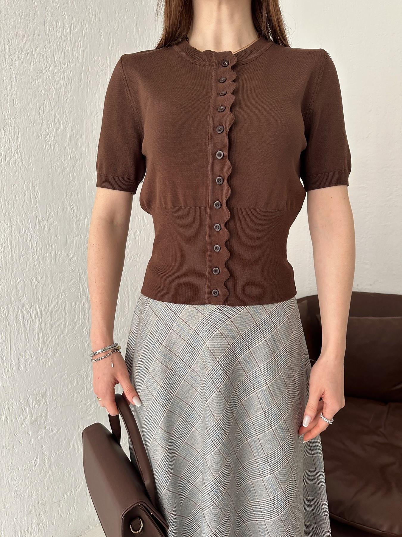 Bisiklet Yaka Dalga Detay Triko Hırka KAHVE