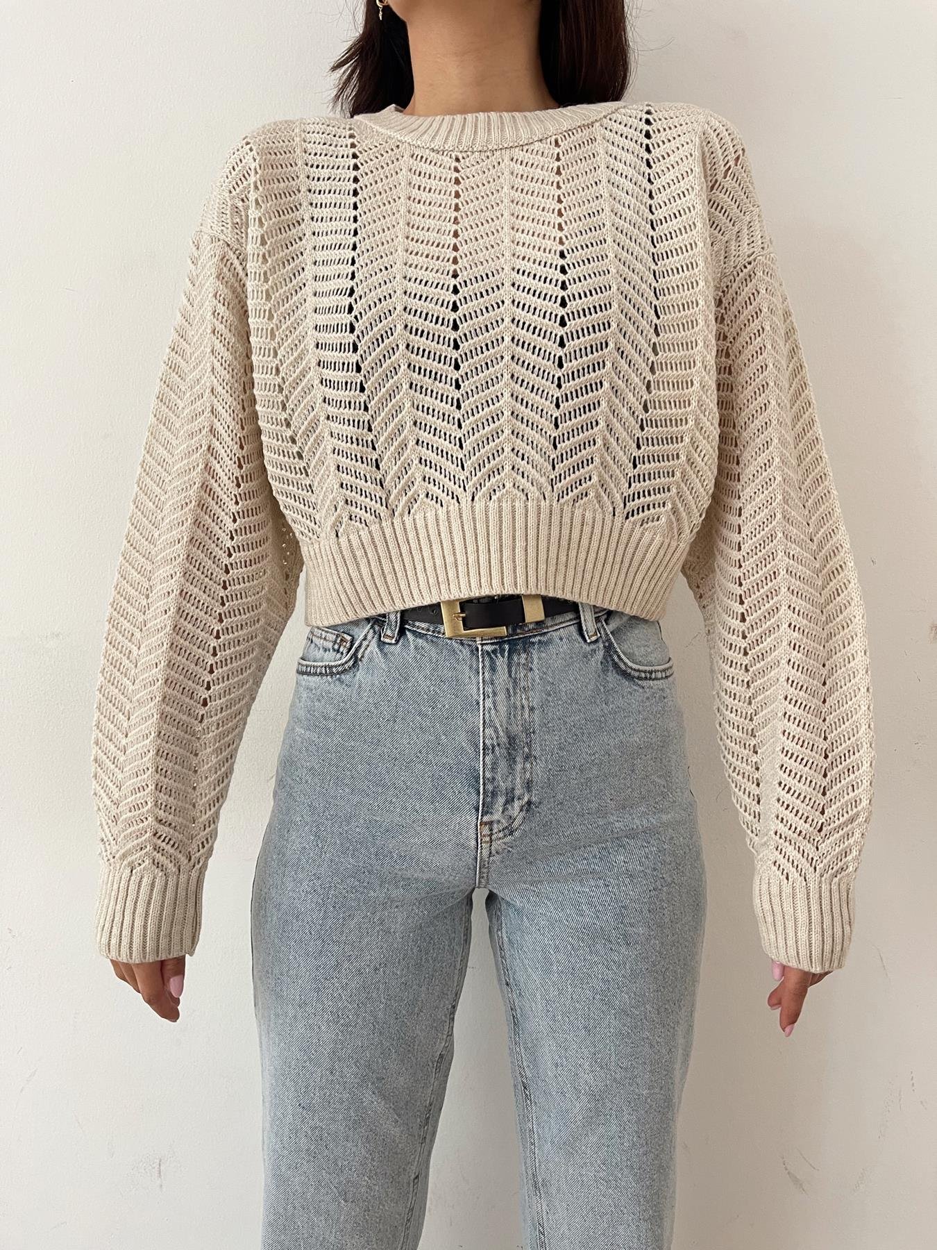 Bisiklet Yaka Desenli Triko TAŞ