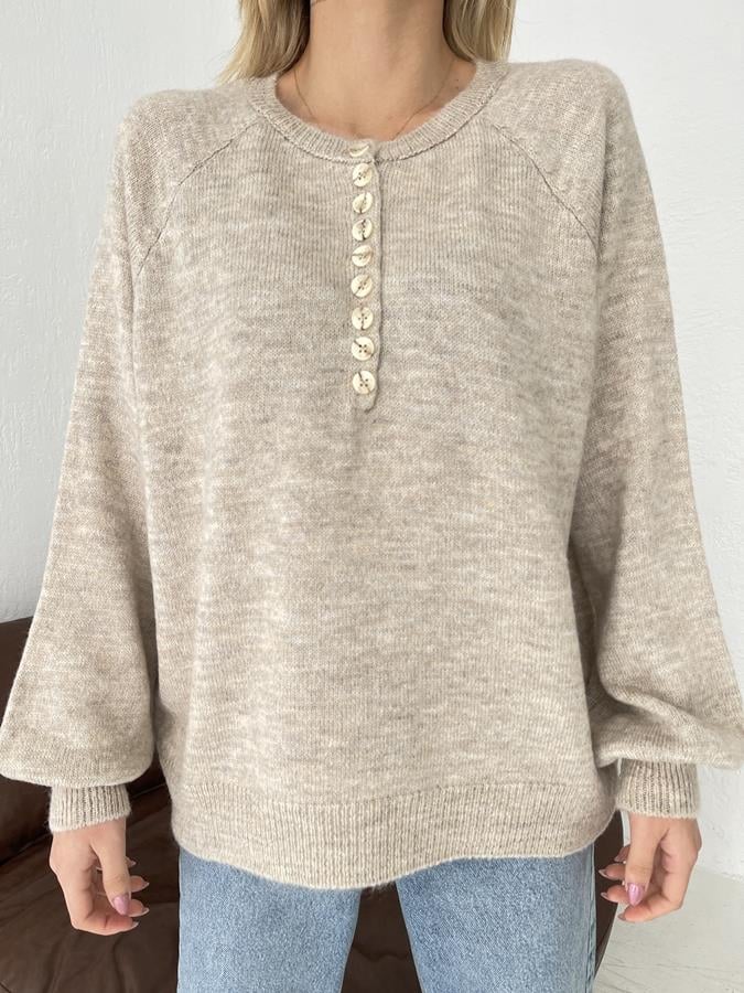 Bisiklet Yaka Düğme Detay Triko TAŞ