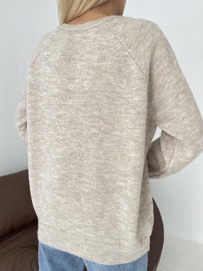 Bisiklet Yaka Düğme Detay Triko TAŞ