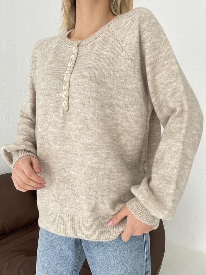 Bisiklet Yaka Düğme Detay Triko TAŞ