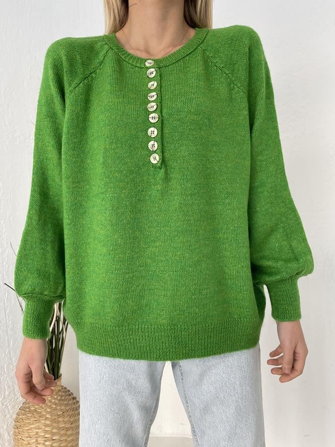 Bisiklet Yaka Düğme Detay Triko YEŞİL