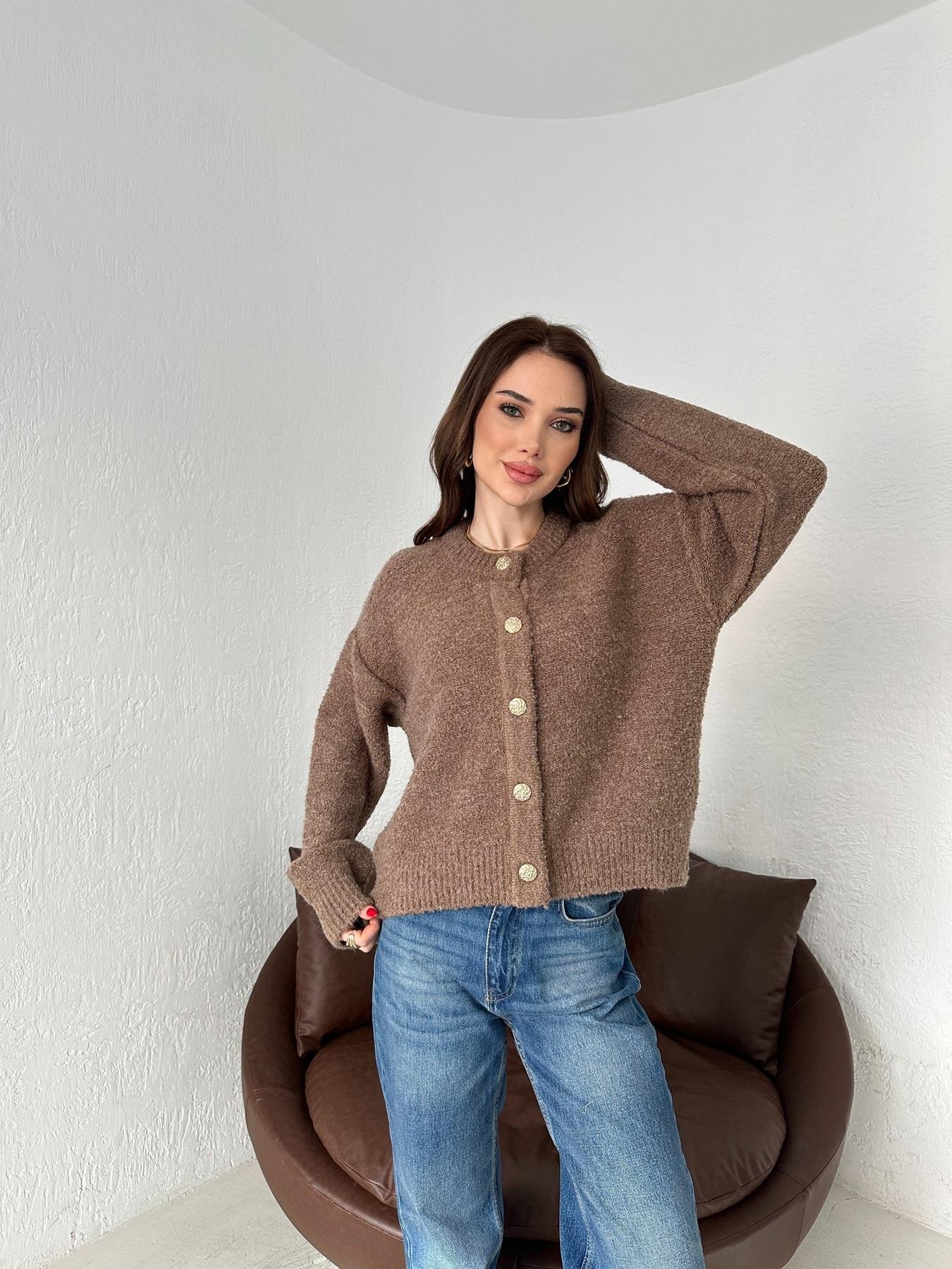 Bisiklet Yaka  Düğmeli Buklet Hırka VİZON