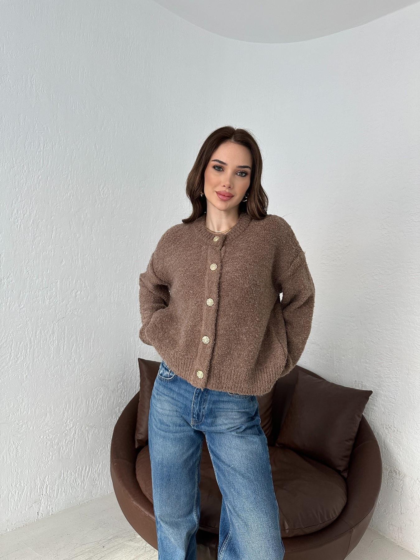 Bisiklet Yaka  Düğmeli Buklet Hırka VİZON