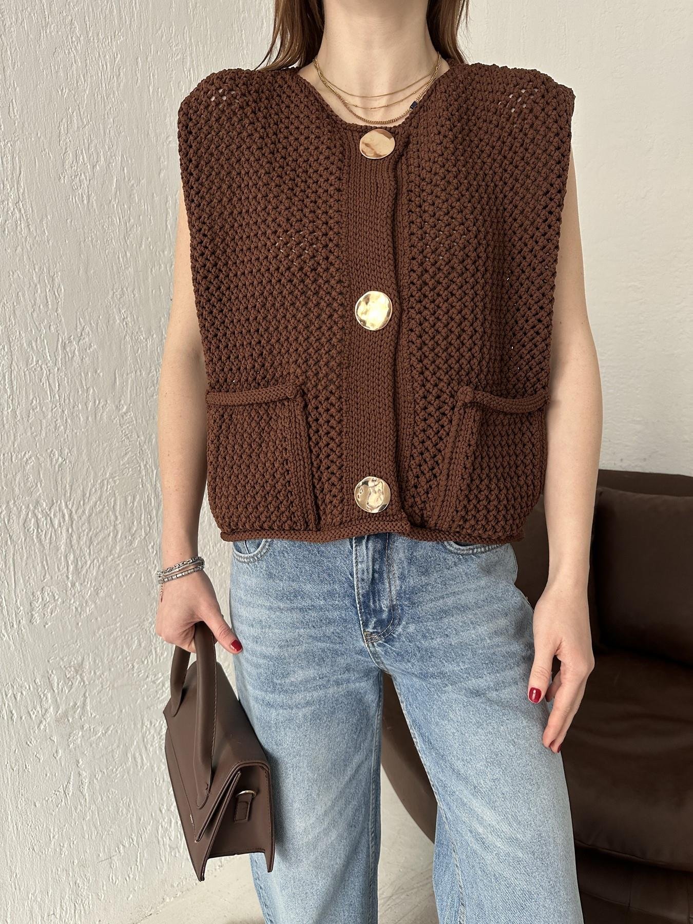 Bisiklet Yaka Düğmeli Hırka KAHVE