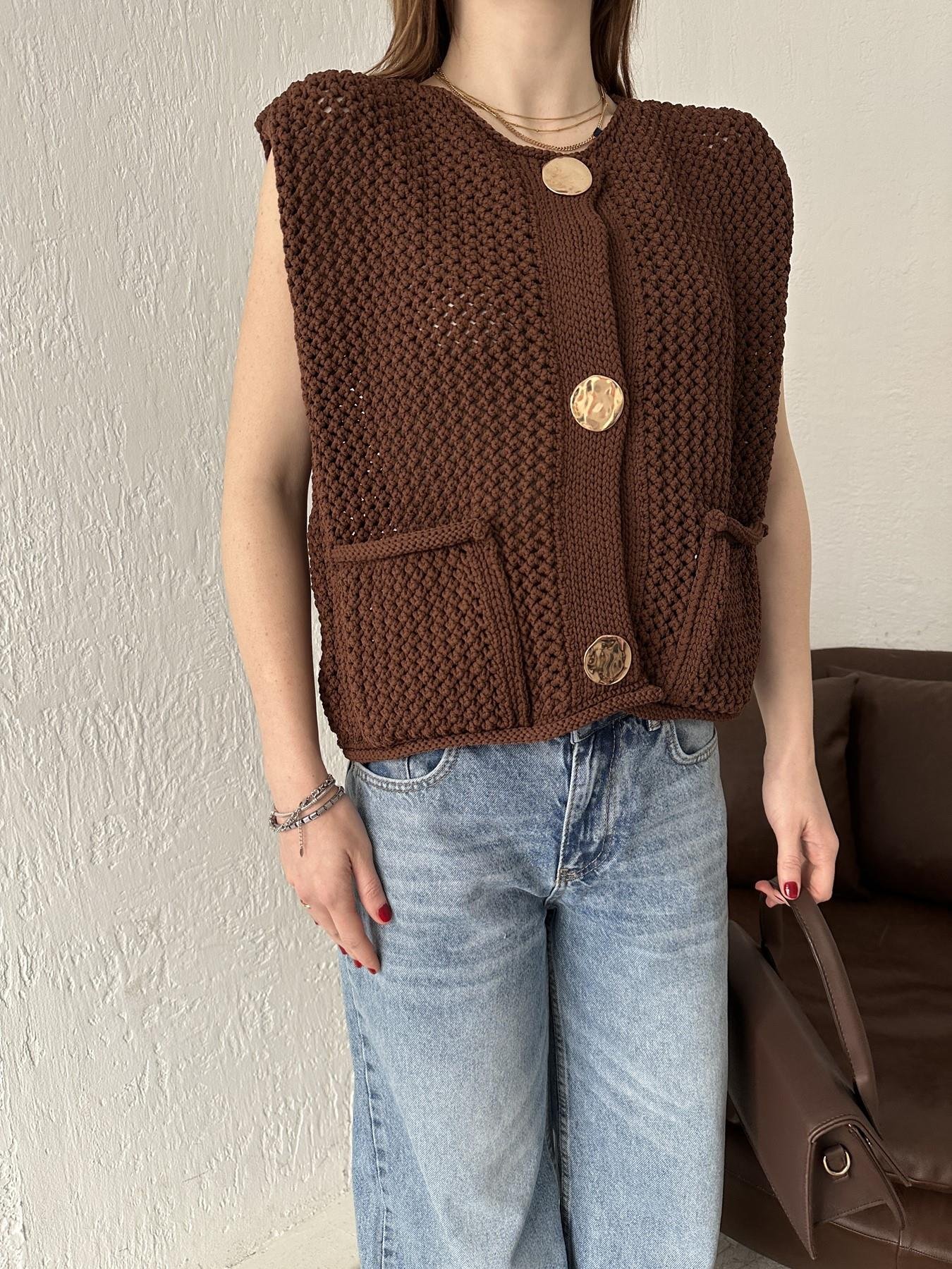 Bisiklet Yaka Düğmeli Hırka KAHVE