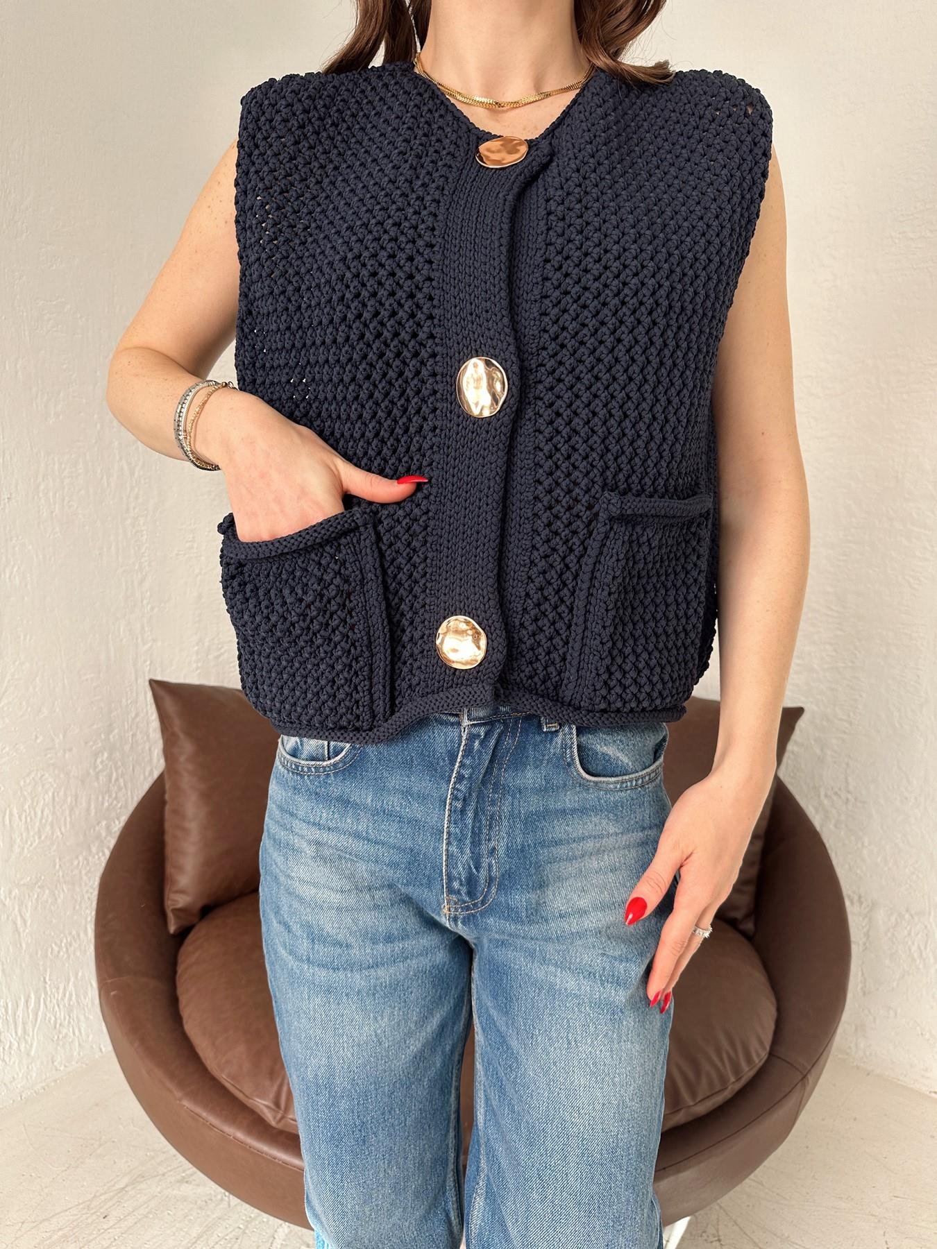 Bisiklet Yaka Düğmeli Hırka LACİVERT