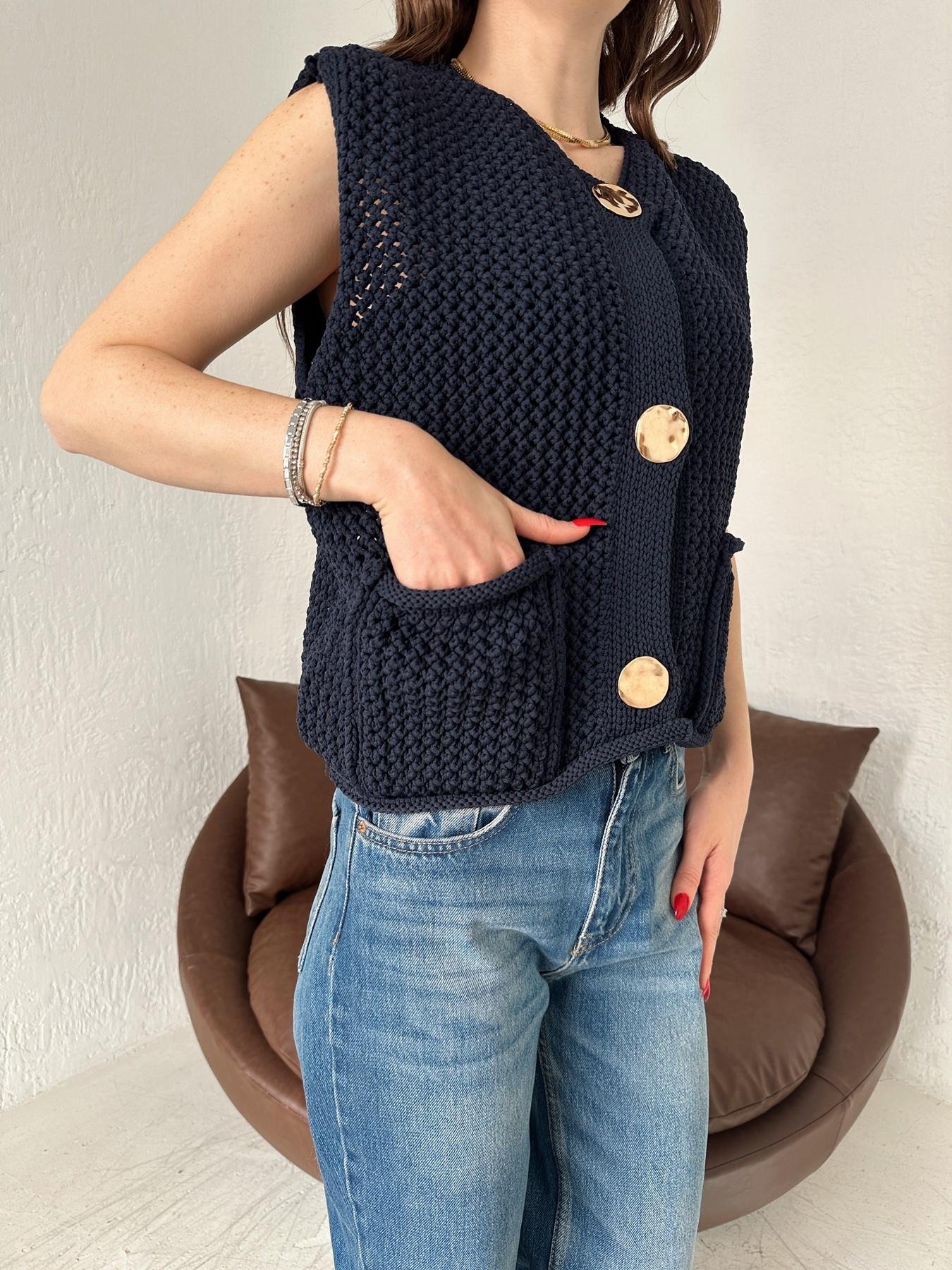 Bisiklet Yaka Düğmeli Hırka LACİVERT