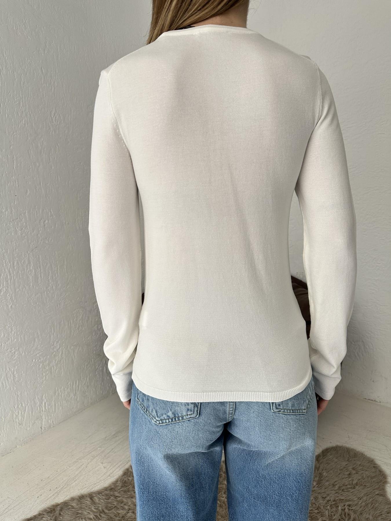 Bisiklet Yaka Düğmeli İnce Triko Ekru