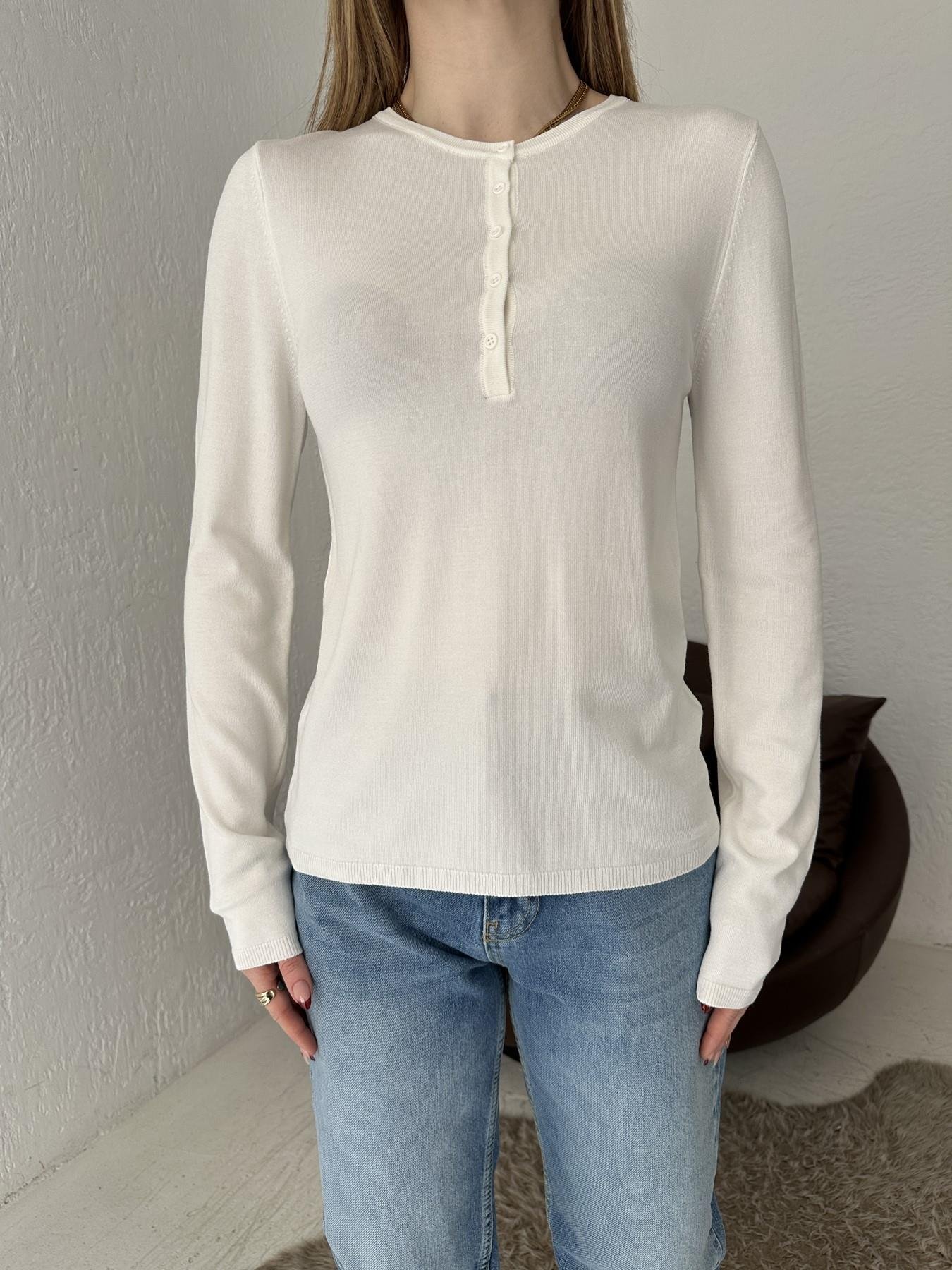 Bisiklet Yaka Düğmeli İnce Triko Ekru