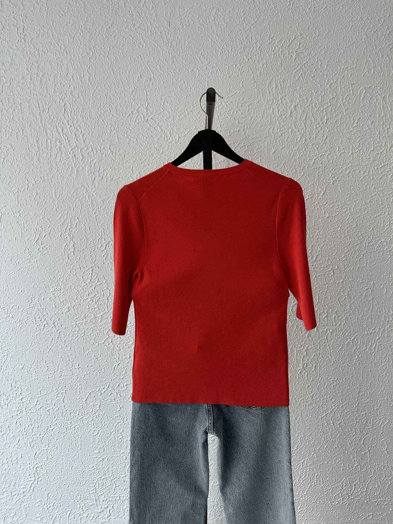 Bisiklet Yaka Düğmeli Triko Açık kırmızı