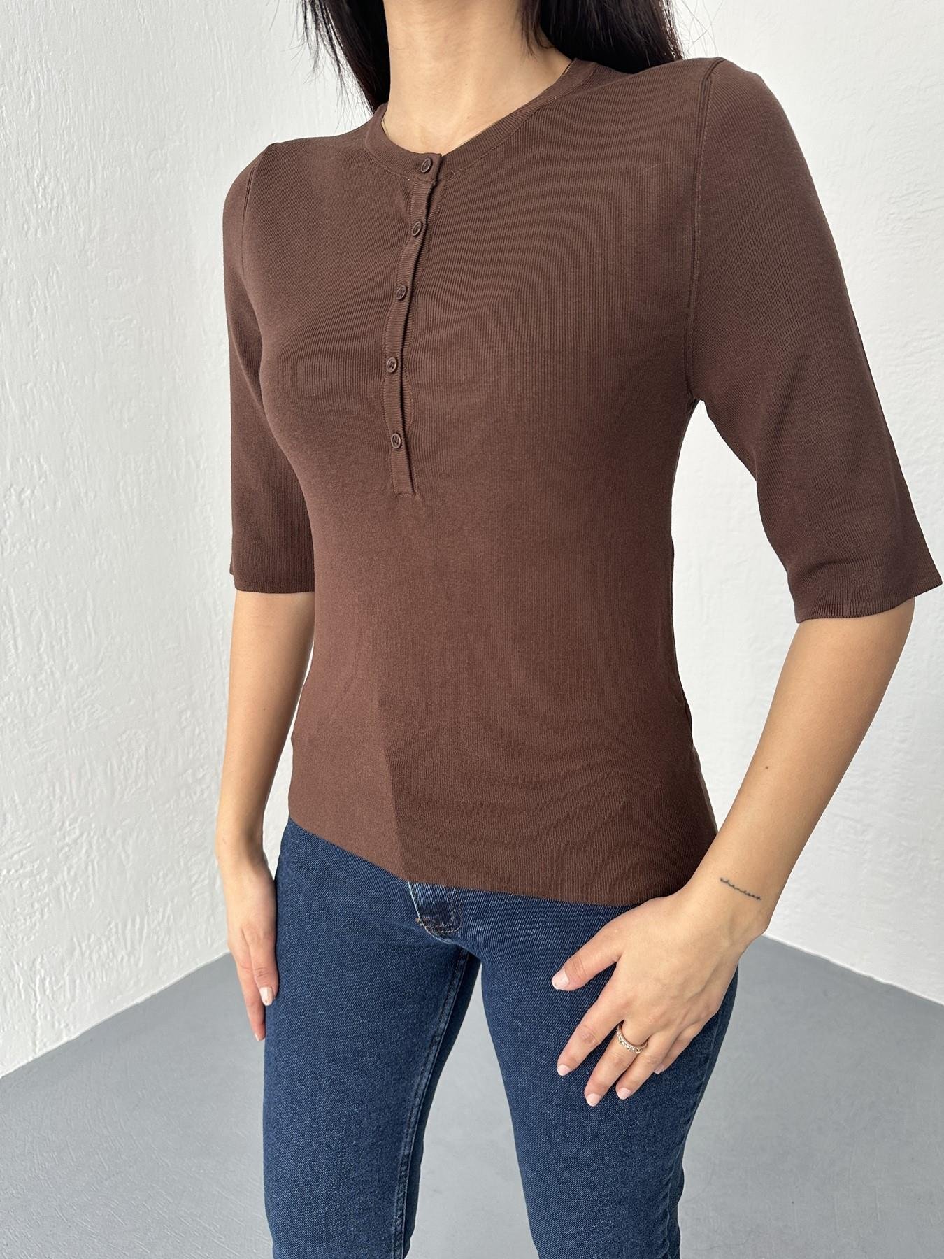 Bisiklet Yaka Düğmeli Triko Kahve