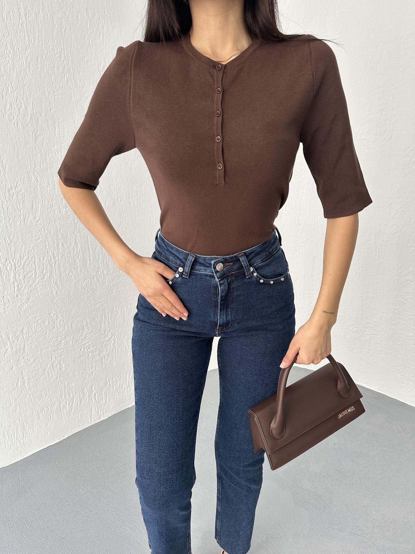 Bisiklet Yaka Düğmeli Triko Kahve