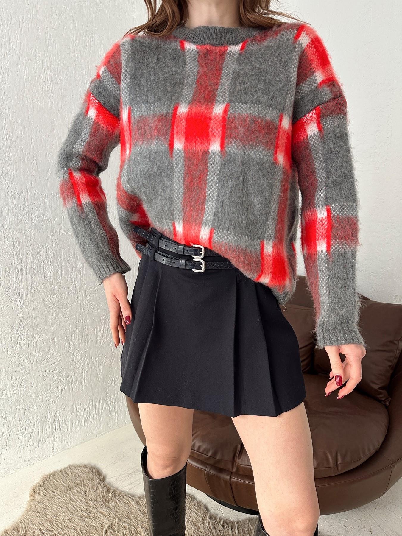 Bisiklet Yaka Ekoseli Kazak KIRMIZI