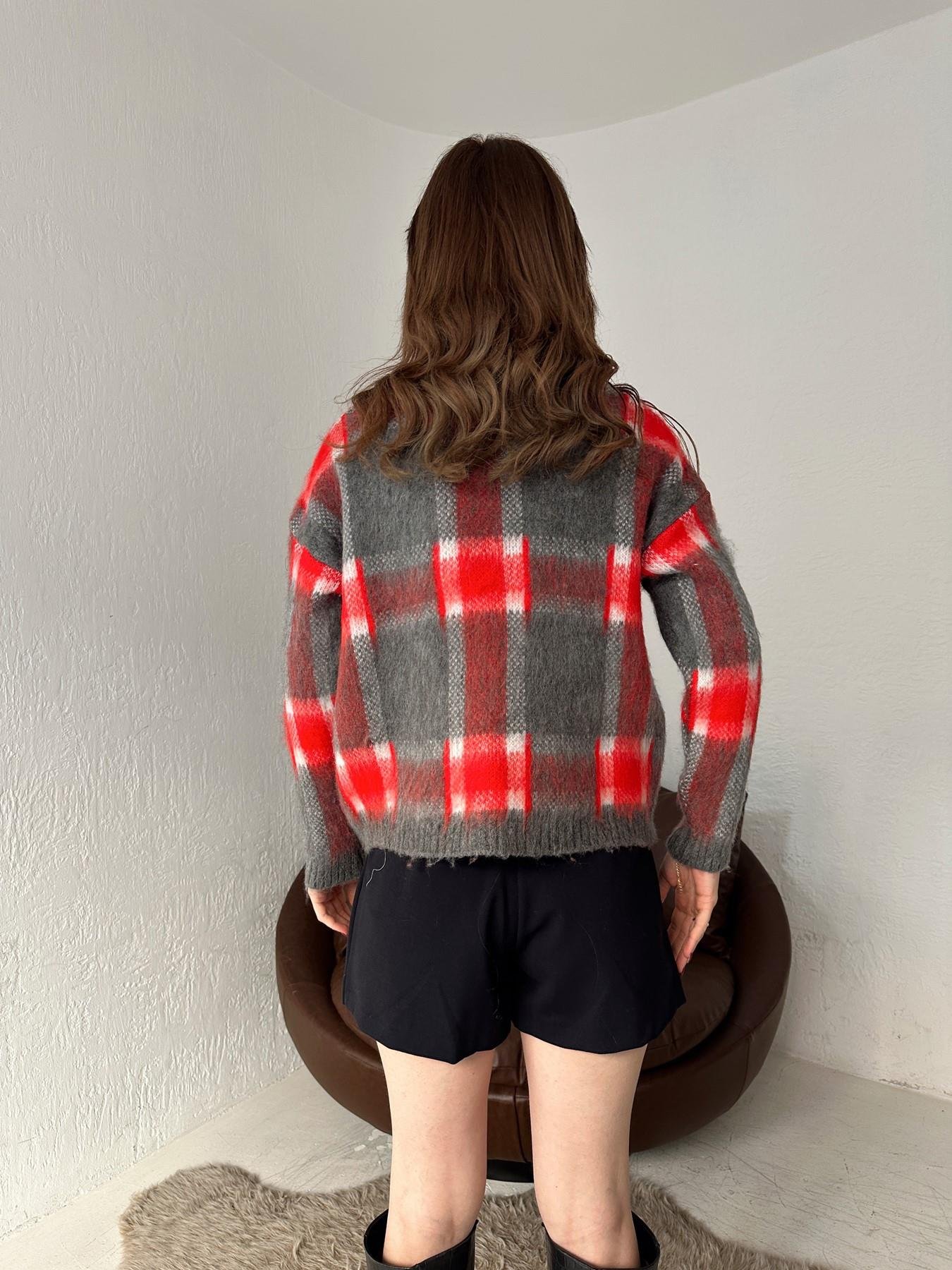 Bisiklet Yaka Ekoseli Kazak KIRMIZI