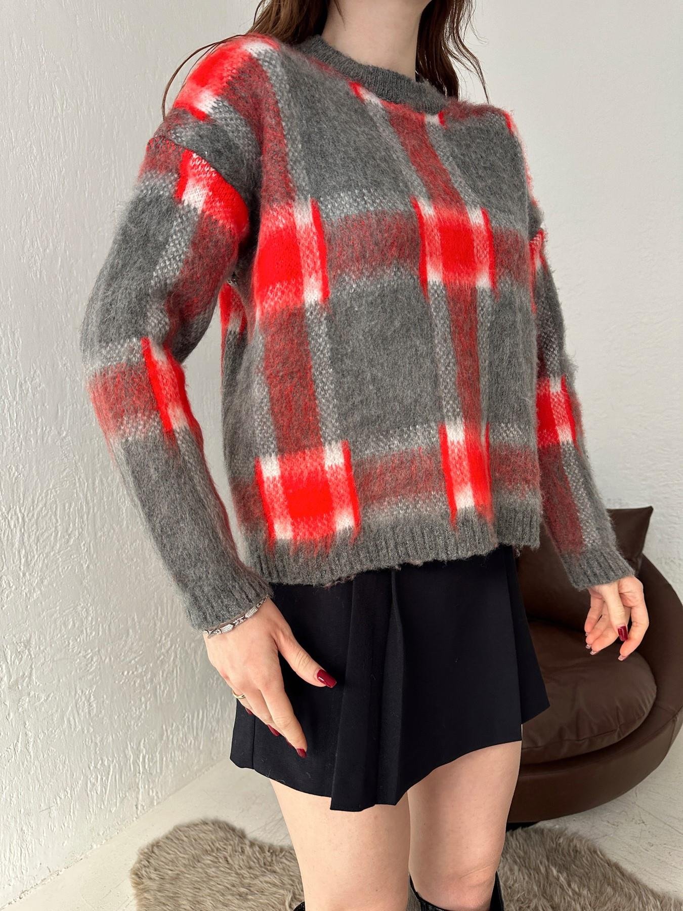 Bisiklet Yaka Ekoseli Kazak KIRMIZI