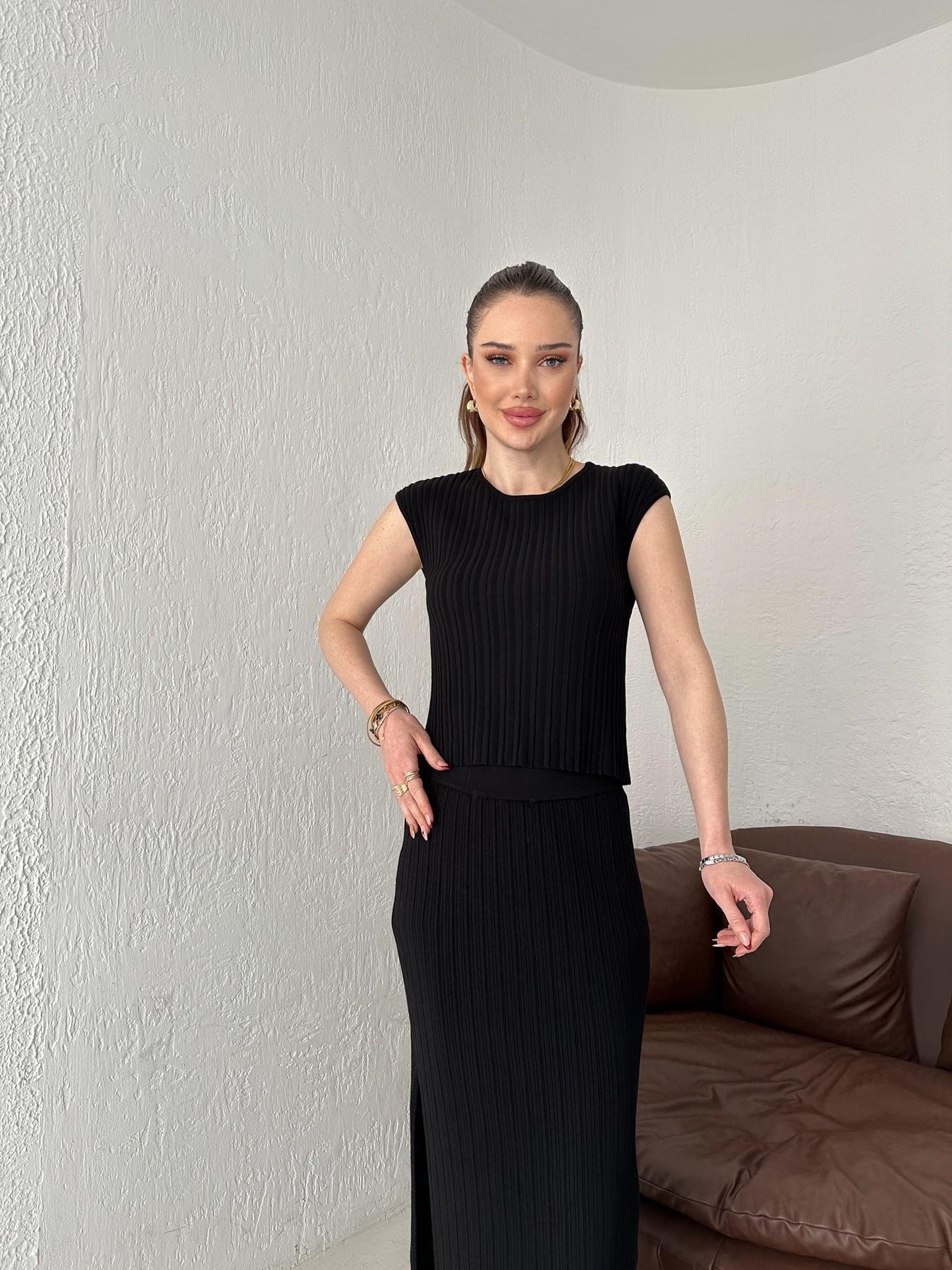 Bisiklet Yaka Fitilli İnce Triko Siyah