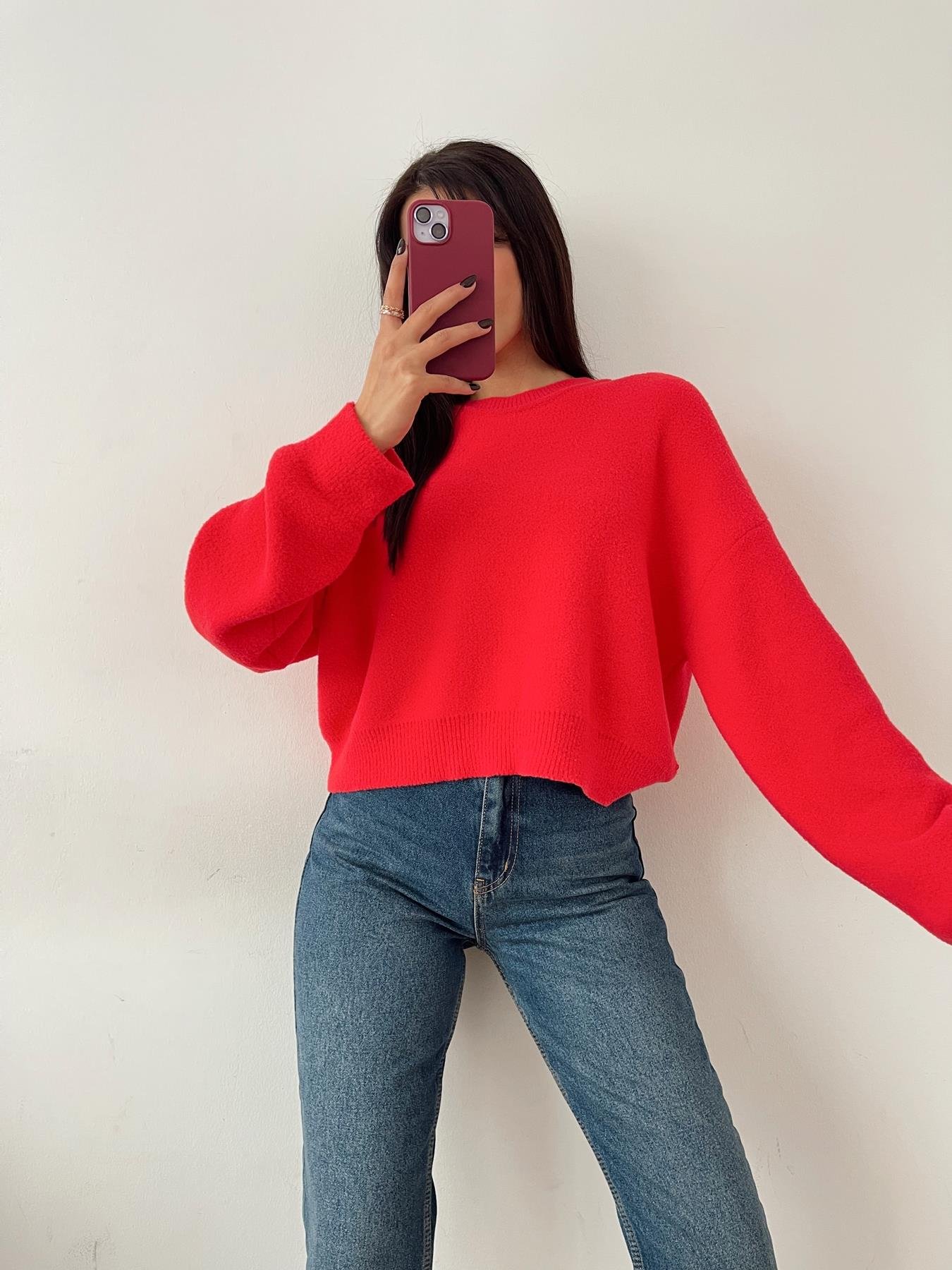 Bisiklet Yaka Kazak KIRMIZI