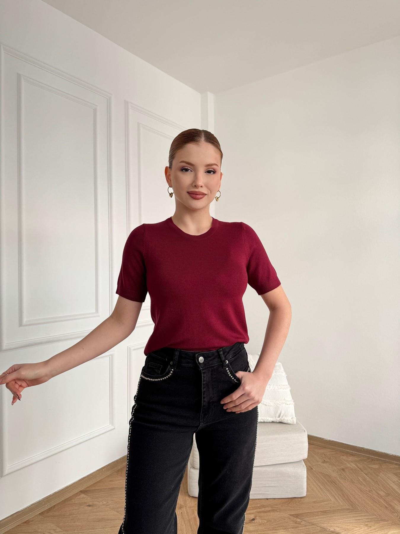 Bisiklet Yaka Kısa Kollu Basic Triko Bordo