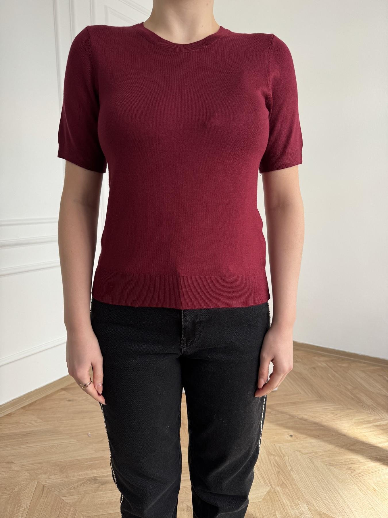 Bisiklet Yaka Kısa Kollu Basic Triko Bordo